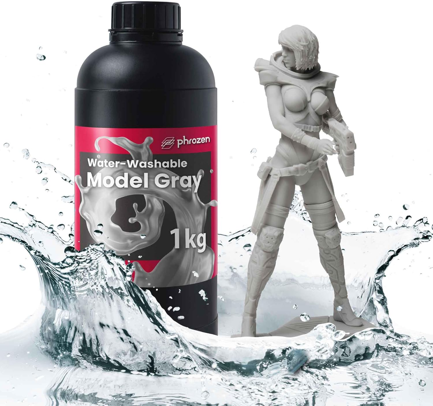 Phrozen Water-Washable 3D Printer Resin | Uv-Curing Resin for Most 405Nm LCD/DLP Printers | Standard Photopolymer Resin for General Modeling, Prototyping | Low Odor, Non-Brittle - Black (1Kg)