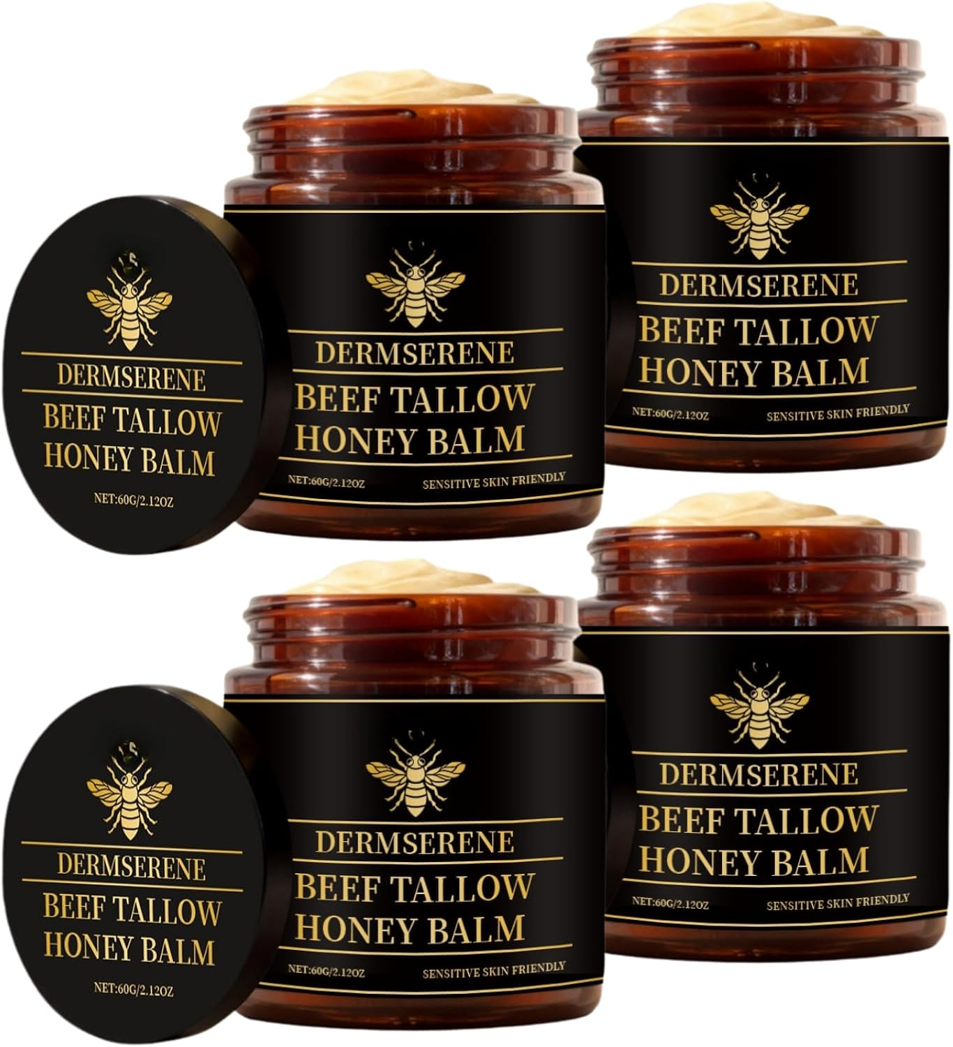 Beef Tallow Honey Balm for Dry Sensitive Skin, Natural Moisturizing Tallow Balm, Deep Nourishing Repair Balm for Face and Body, Soothing Cream for Cracked Hands Elbows Knees, Hydrating Skin (1Pcs)