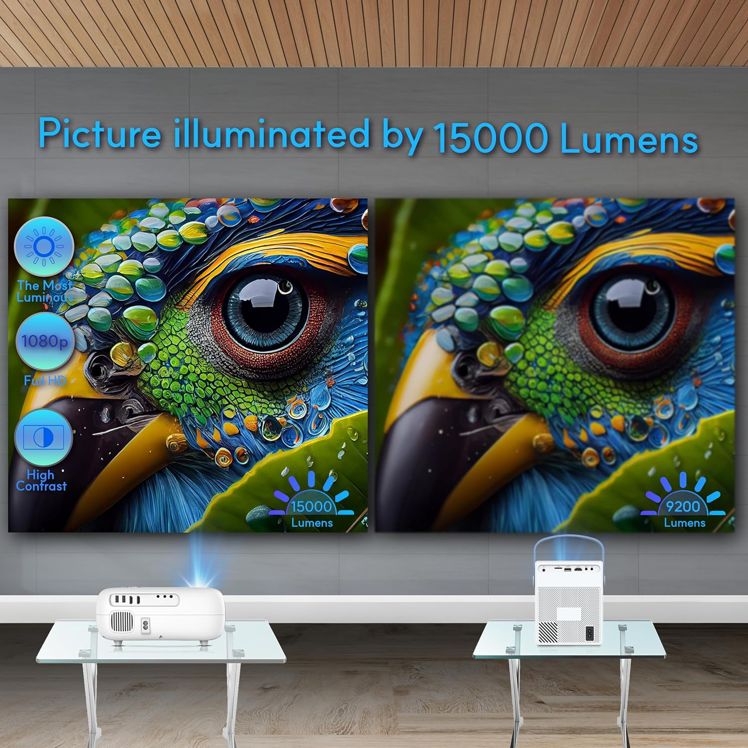 Projector Auto Focus, Auto Keystone Portable Native 1080P Full HD, 16000 Lumens,10W Hi-Fi Speakers, 300 Inch Display, 5G/2.4G Wi-Fi, 5.2 Bluetooth, Home Theater & Gaming, White image number 6