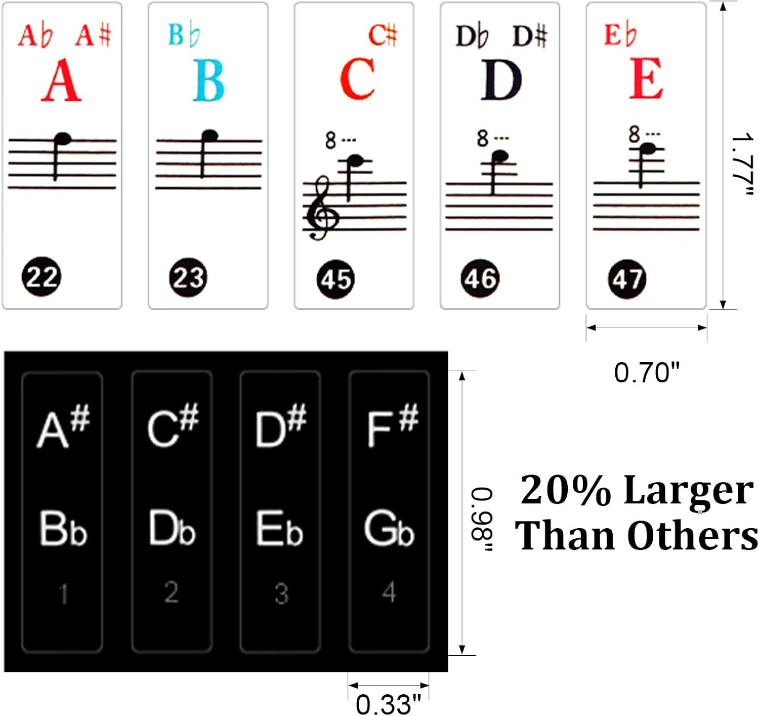 Piano Key Stickers, 61 Keyboard Piano Key Piano Keyboard Stickers Colorful Large Bold Letter Piano Stickers, Removable Piano Keyboard Note Labels, Piano Stickers for Beginners