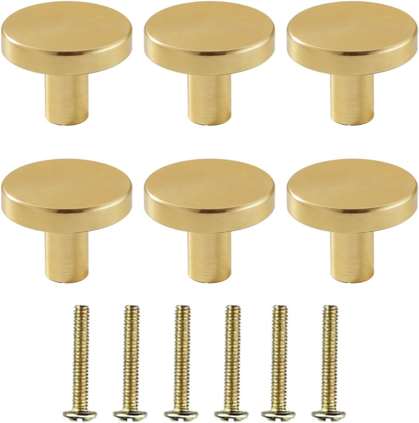 Luzcauwy 6 Pcs Drawer Knobs, Gold Drawer Handles, Easy to Install Cabinet Handles, round Furniture Knobs, Solid Durable Hardware Pulls, Modern Cupboard Handles for Kitchen Drawers Dresser Closet image number 3