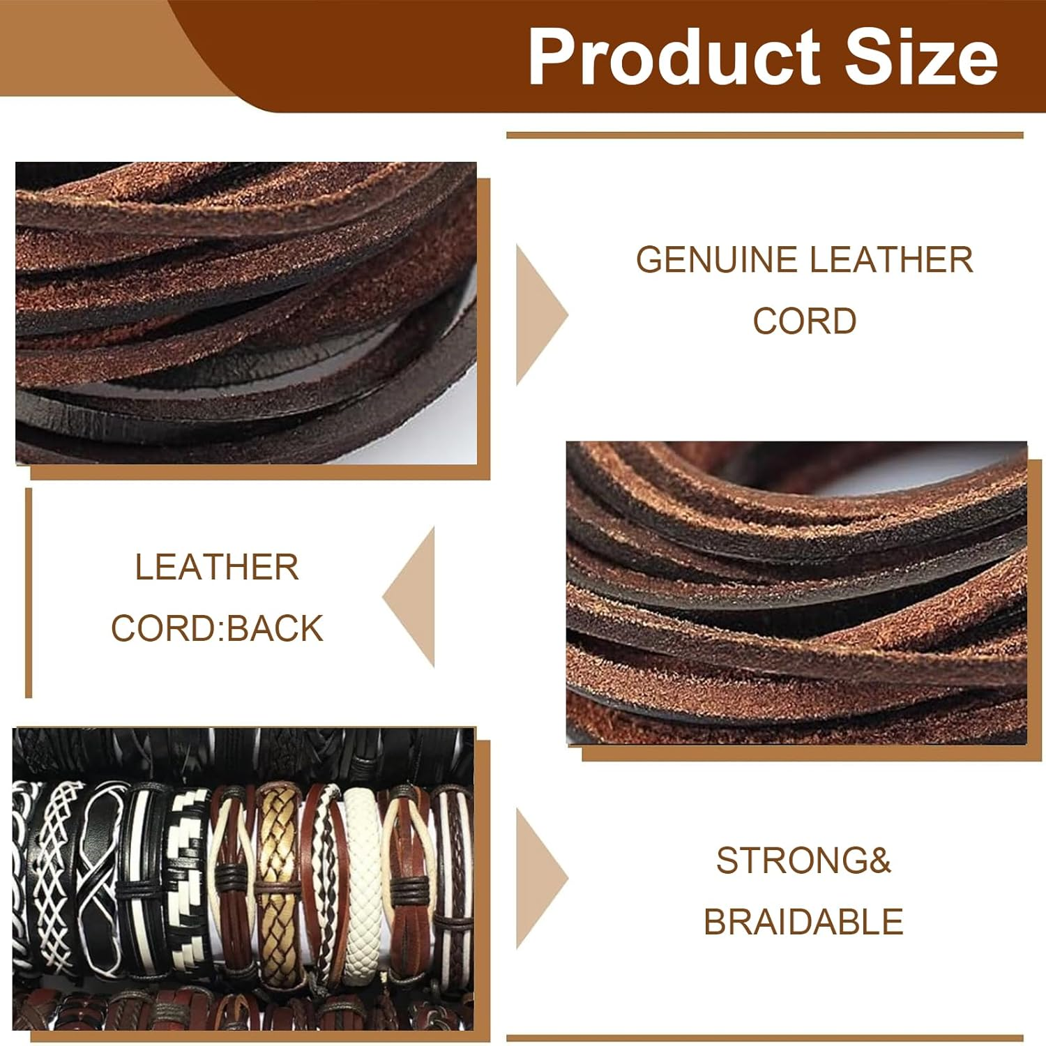 Wentworth 3Mm Flat Genuine Leather Cord, Dark Brown Leather String for Jewelry Making, Craft Bracelets, Necklaces, Braiding, DIY Projects (5 Yards) image number 2