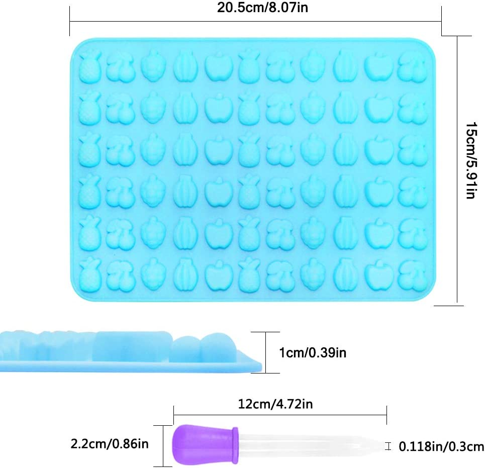 Silicone Candy Molds，Afunta 4 Pcs 66-Cavity Non-Stick Mini Fruit Silicone Gummy Mold with 4 Pcs Dropper for DIY Gummy, Ice, Jelly, Chocolate, Candy - Green,Blue,Pink,Purple image number 4