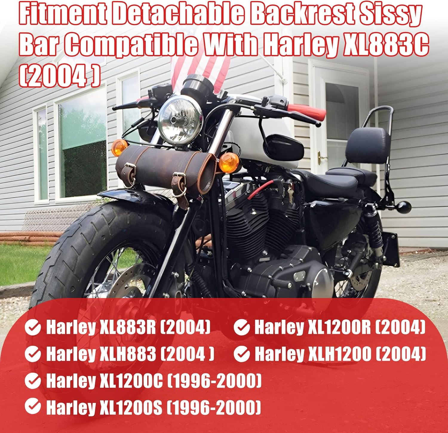 Goldfire Motorcycle Sissy Bar Detachable Rear Passenger Upright Backrest W/Cushion Pad for Harley Sportster XL 883 1200 2004-Up image number 2