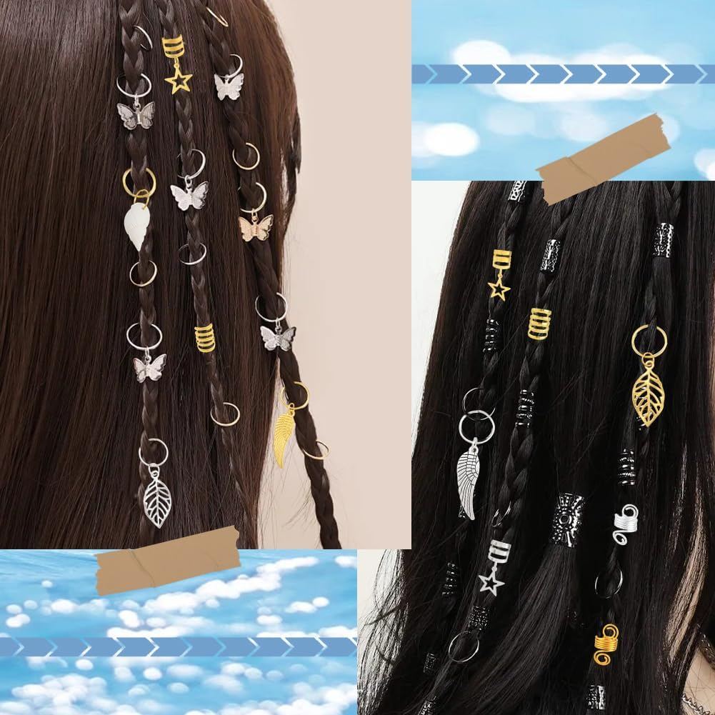 SUNNYCLUE 1 Box 120Pcs 12 Styles Hair Braid Clips Hair Braiding Decorations Metal Alloy Gold Silver Star Leaf Butterfly Shell Wing Braids Rings Jewellery for Women Wedding Graduation Birthday Decors image number 6