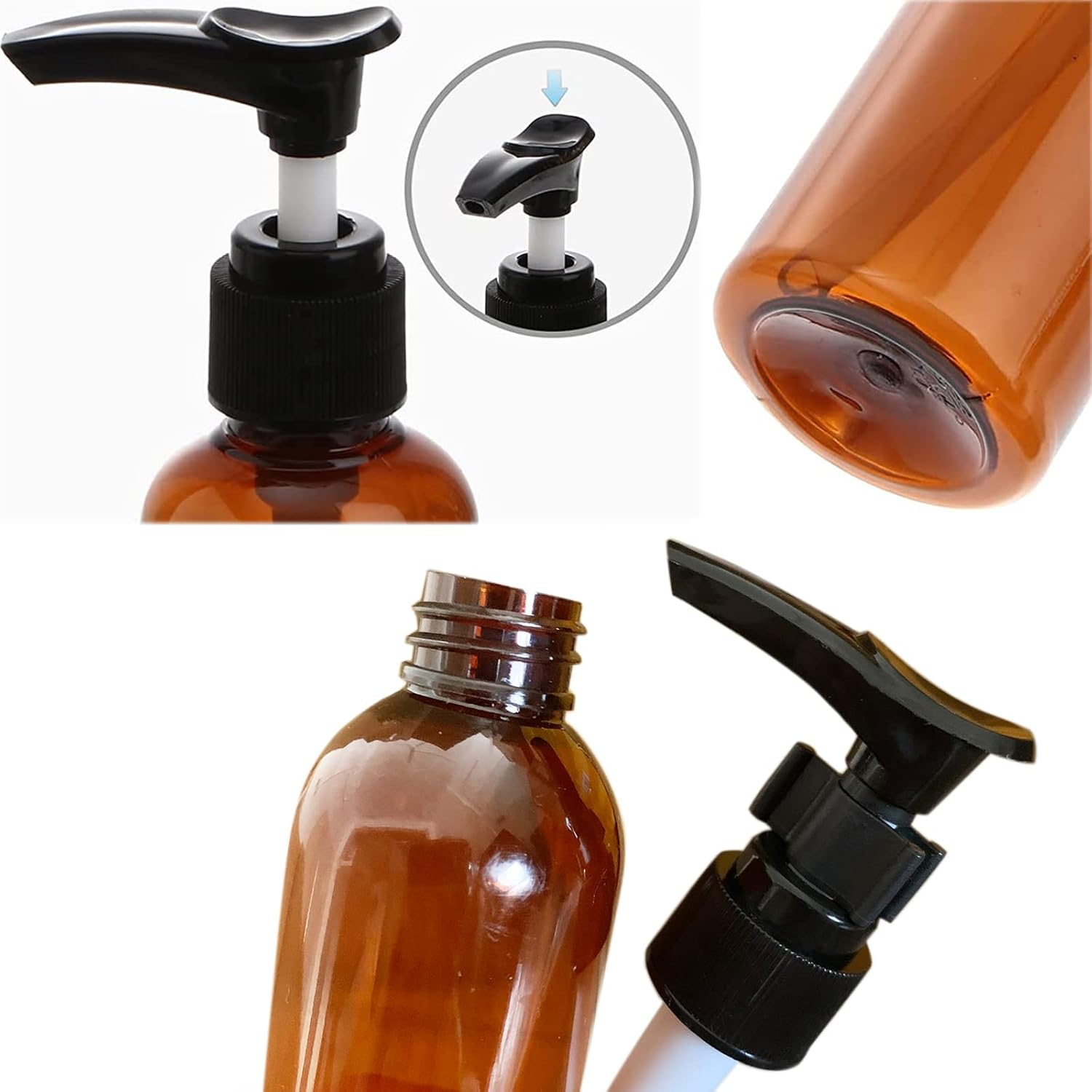 Mebamce 3Pcs 100Ml 3.5Oz Empty Refillable Brown Plastic Pump Dispenser Bottles Jars Container for Conditioner Body Wash Hair Gel Liquid Hand Soap DIY Lotion'S and Massage Oil'S image number 4