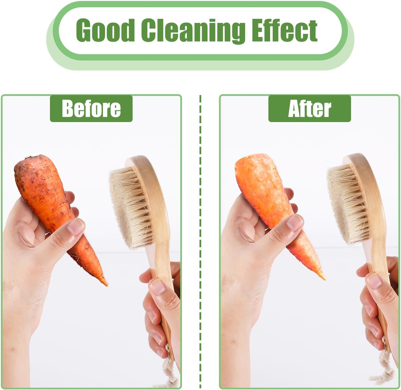 Vegetable Brush, 7.87X3.15 Inch Potato Scrubber with Long Ergonomic Handle Fruit Scrub Brush Carrot Brush Cleaning Brush Wooden Dish Brush for Cleaning Food Vegetable Kitchenware image number 1