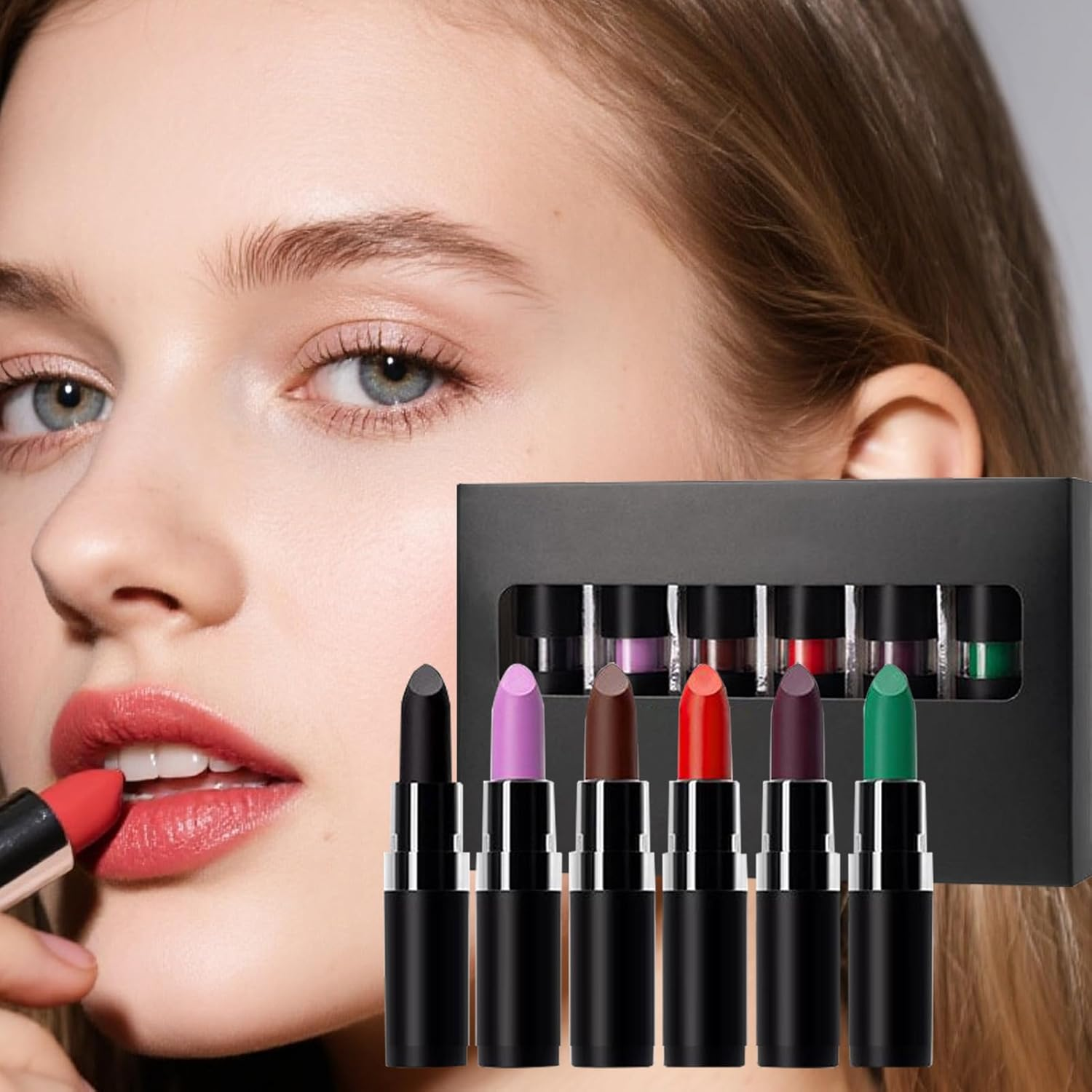 Rronnoy Lipstick Makeup Sets - Dark Black Buildable Lip Color,Hydrating Halloween Lipstick Set for Masquerade Ball Travel Commuting - A image number 3