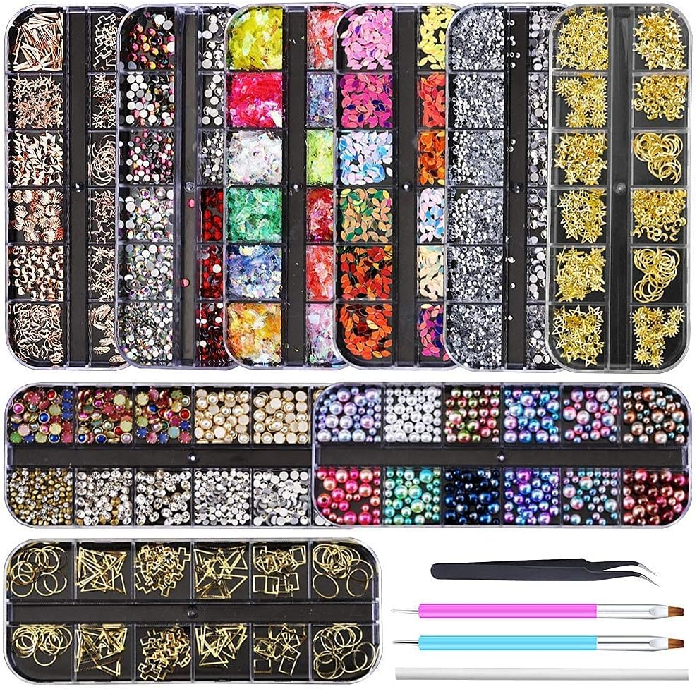 Artdone 9 Boxes Nail Rhinestones,Nail Gems Nail Diamonds,Nail Art Studs Nail Crystals Nail Sequins for Nails Kit with 1 Tweezers and 3 Pen for Nail Art Supplies Accessories image number 5