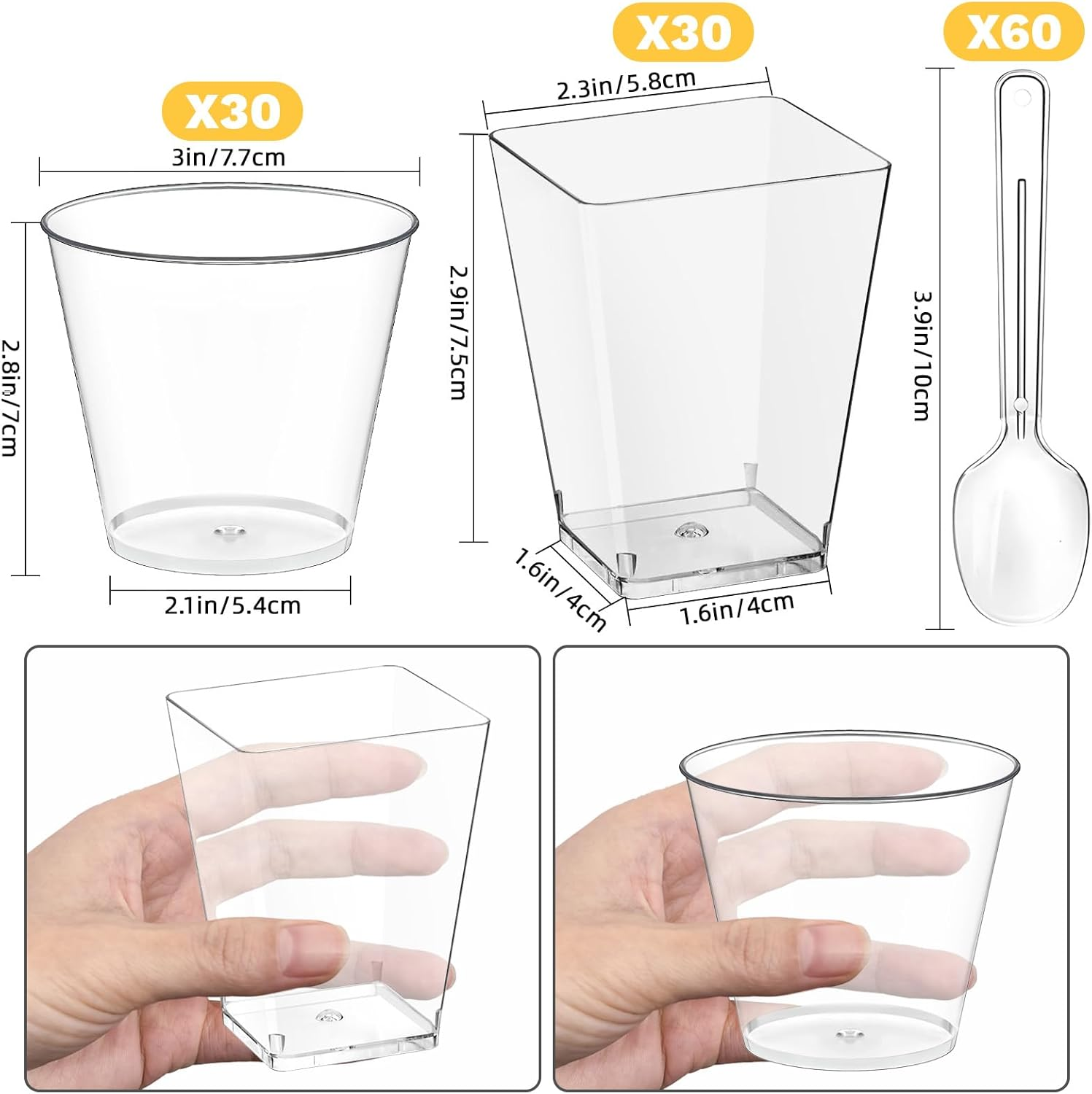 60 Pcs Clear Plastic Dessert Cups with Spoons, 200Ml/7Oz ＆150Ml/5Oz Small Reusable Plastic Dessert Cups for Party, Birthday, Appetizer, Puddings, Mousse, Yogurt & Ice Cream image number 6