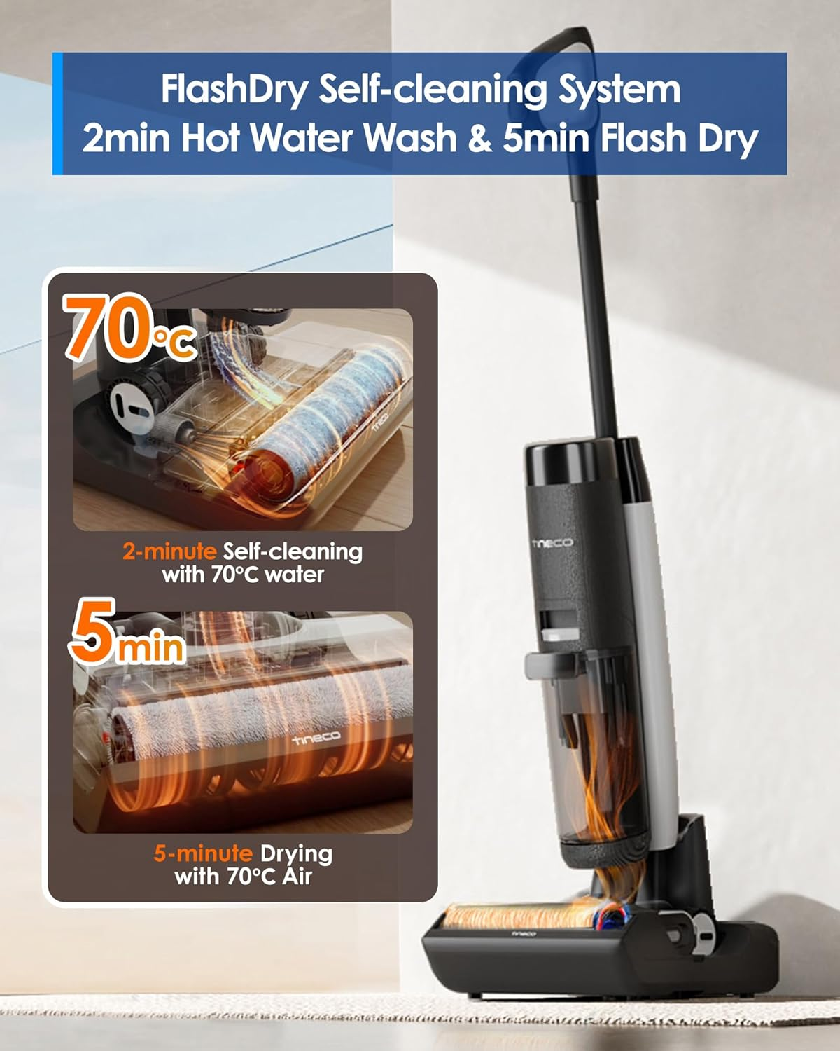 Tineco Floor ONE S7 Flashdry Smart Cordless Wet Dry Vacuum Cleaner, Long Run Time, Great for Sticky Messes, Self-Cleaning, 70℃ Hot Air Flashdrying, Dual-Sided Edge Cleaning, Extended Battery Lifespan image number 1