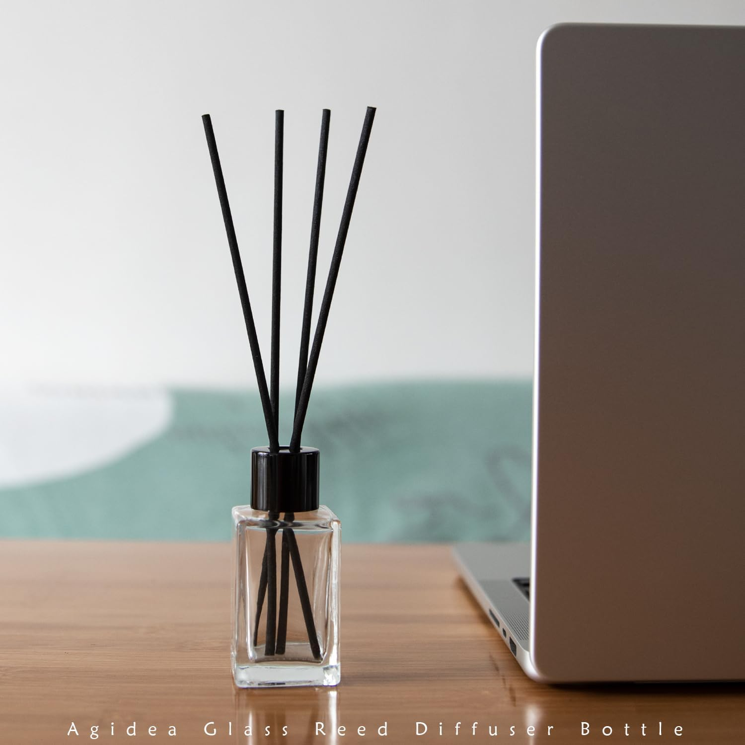 4PCS Empty Glass Fragrance Reed Diffuser Bottles, Refillable Diffuser Bottles with 20Pcs Reeds Sticks & Black Caps & Funnel, Diffuser Jars for Home Oil Fragrance Decoration (50ML) image number 2