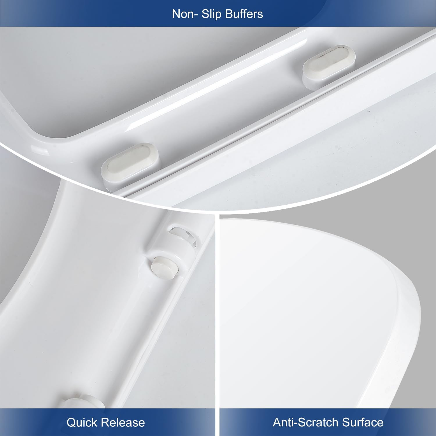 Mass Dynamic Square Toilet Seat- with Soft Close & Quick Release for Easy Cleaning, Universal Toilet Seat for Square Shaped Toilet Pans, Top Fixing Easy Installation (40.0Cm L X 36Cm W), White image number 1