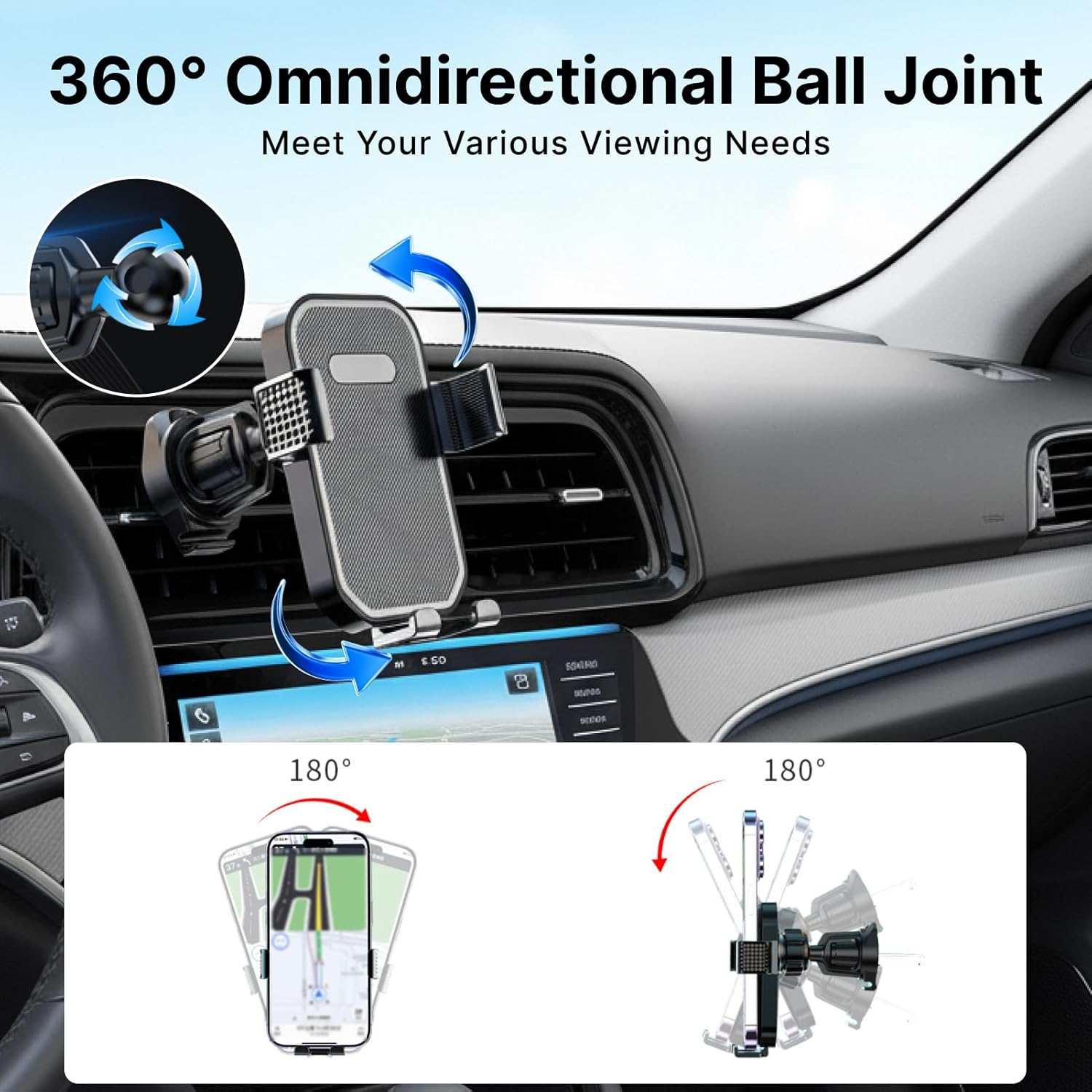 Car Phone Holder for Air Vent, 360&deg; Rotatable Phone Mount with Ultra Stable Hook Clip, One Button Release, Fits Iphone 15/14/13, Galaxy, Pixel (4-7 Inch Phones), Thick Case Friendly image number 5