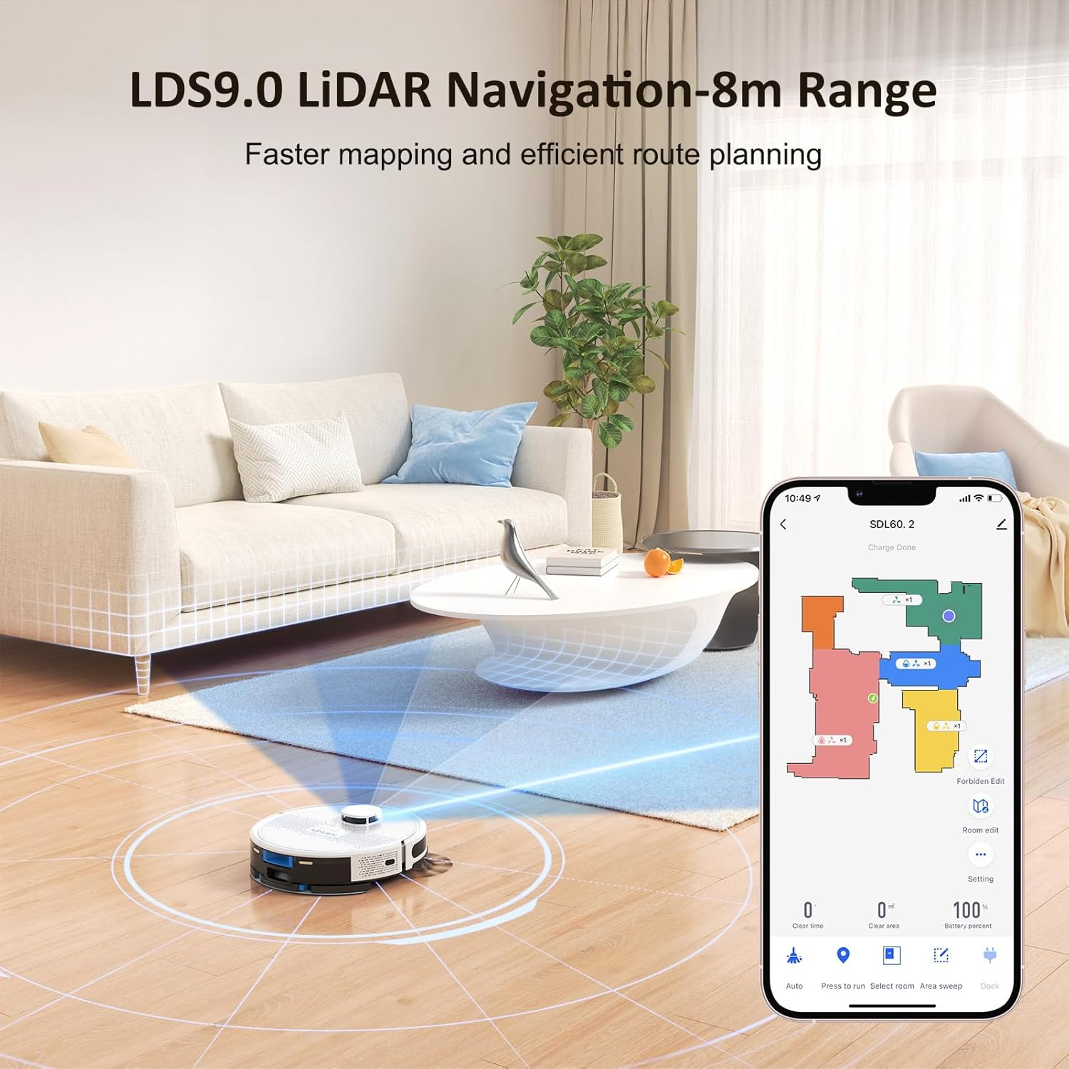 Lubluelu Robot Vacuum and Mop Combo 4000Pa, 2 in 1 Robotic Vacuum Cleaner, Lidar Navigation Laser, 5 Editable Map,10 No-Go Zones, App/Alexa, Intelligent Vacuum Robot for Pet Hair, Carpet, Hard Floor image number 4
