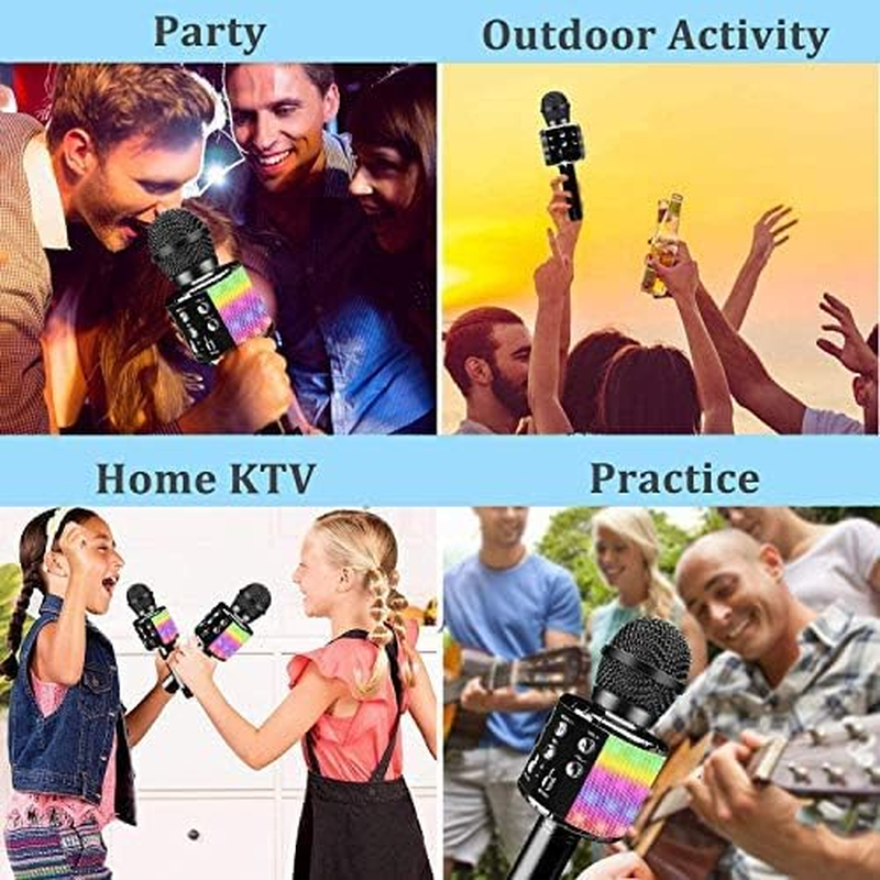 Wireless Bluetooth Karaoke Microphone with Controllable LED Lights, Xkey 4 in 1 Portable Karaoke Machine Speaker for Android/Iphone/Pc, Best Gifts Toys for Girls & Boys (Black1) - Rose Gold image number 4