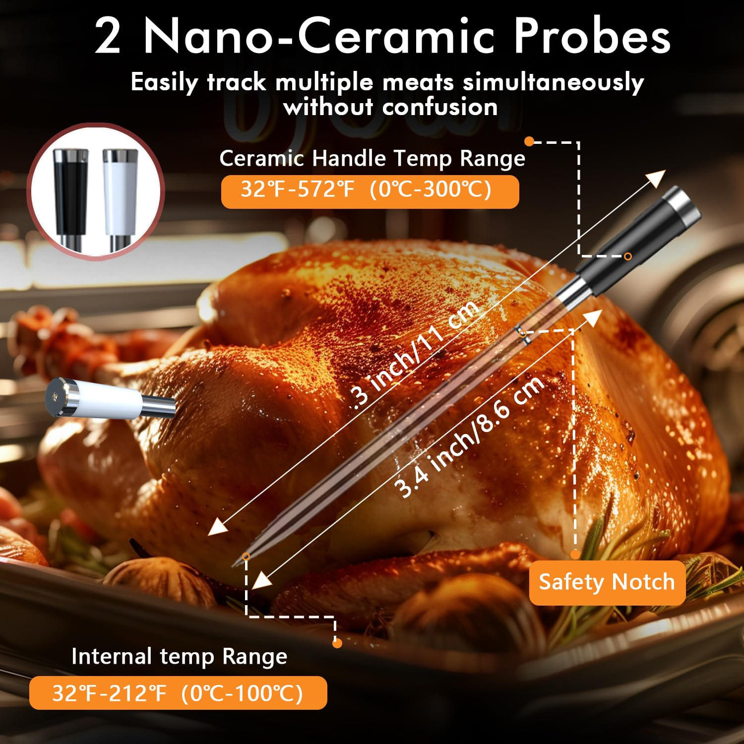 Wireless Bluetooth Smart Meat Thermometer: Standalone Base, Smart Thermometer with LCD Display, IP67 Waterproof Dual Probes, Smart APP Alert Perfect for BBQ, Grill, Oven, Smoker, Rotisserie and More image number 5