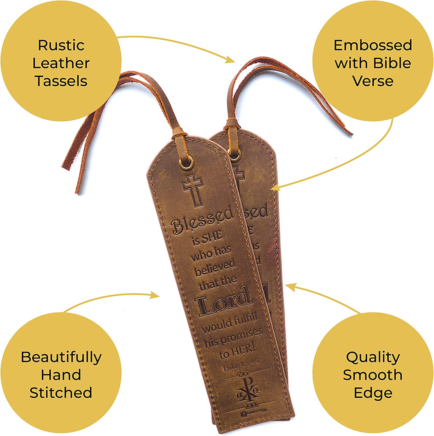 Leather Bible Bookmarks - 2 Leather Christian Bookmarks with Inspirational Bible Verse | Luke 1: 45 Blessed Is She | Perfect Religious Book Marker Gifts for Men, Women, Readers and Friends image number 4