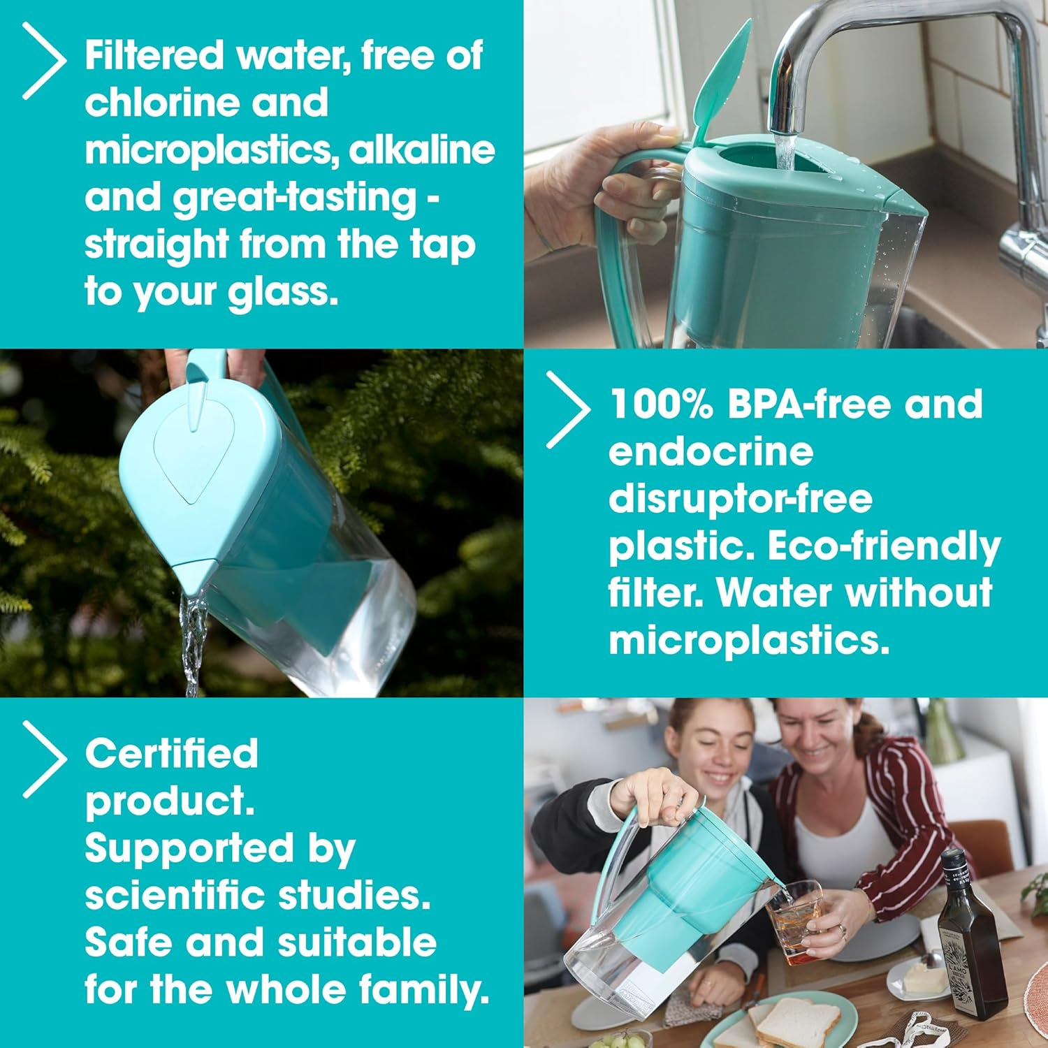 Alkanatur Alkaline Hydrogen Water Filter Pitcher - Removes Fluoride, Chlorine, Microplastics, Pfas, Lead - Activated Coconut Carbon, Ionizer, Ph 9.5, Adds Magnesium (Filter with Added Zeolite (Blue)) image number 5