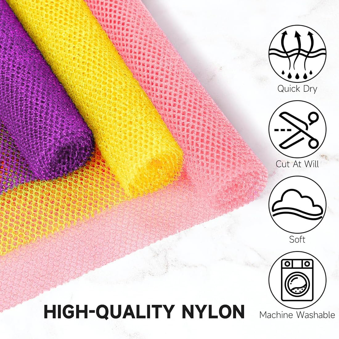 3 Pieces African Exfoliating Net, African Net Sponge Long Net Bath Sponge, Bath Sponge Nylon African Net Cloth Exfoliating Towel Body Scrubber Back Scrubber for Daily Use image number 3