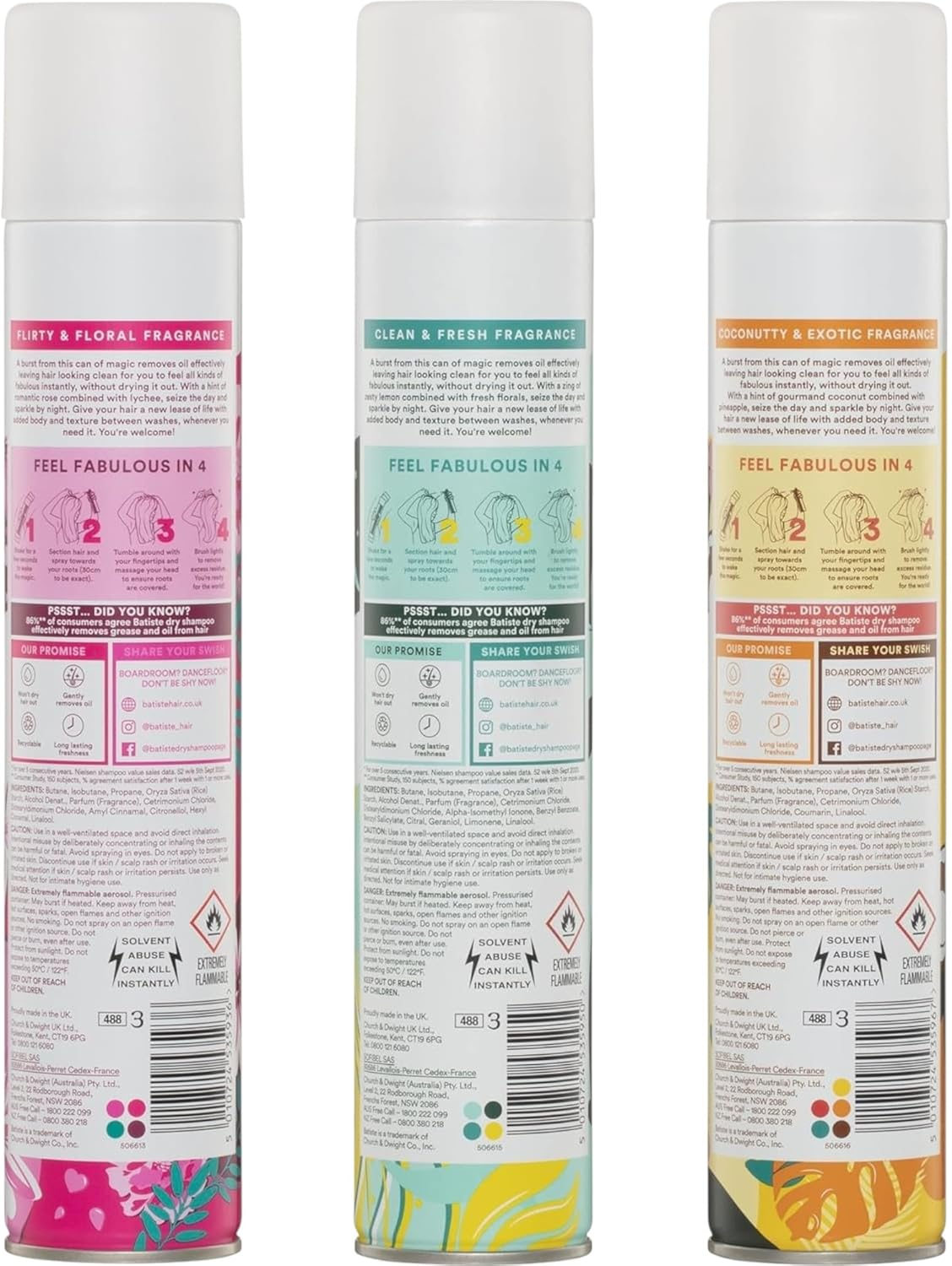 Batiste Dry Shampoo Favourites Bundle - 3X 350Ml in Original, Tropical & Blush, Instantly Refreshes Oily Hair, Adds Volume & Texture, No Residue, Suitable for Straight, Curly and Wavy Locks image number 1
