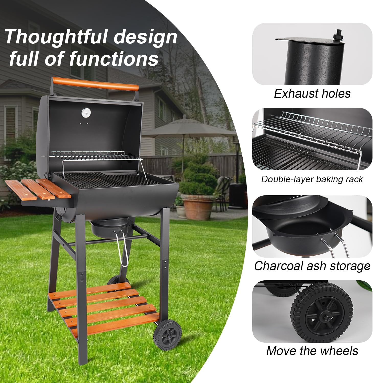 Charcoal Barrel Grill: Charcoal Grill with Storage for Camping, Picnic, Courtyard Party (Middle) image number 1
