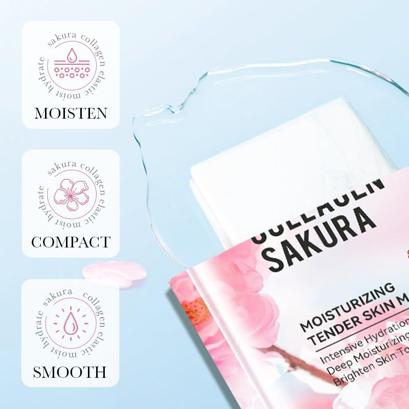 10Pcs Sakura Collagen Mask, Moisturising & Refreshing, Tender Skin Mask, Strengthening Barrier, Replenishing Moisture image number 6
