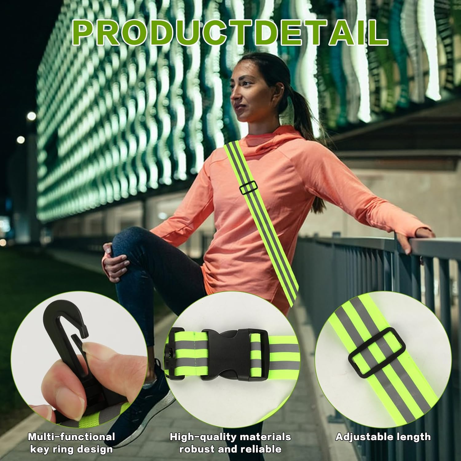 4Pcs Hi Vis Reflective Running Gears: 1 High Visibility Reflective Sash,1 High Vis Straps,2 Reflective Armbands, Adjustable Reflective Belt Sash for Women Men Walking Cycling Running Reflective Gear image number 2