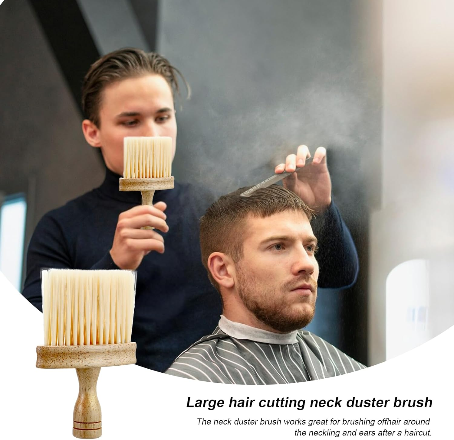 Barber Brush Neck Duster Hair Cutting Brush Hair Neck Cleaning Brush Wooden Handle Wooden Neck Brush Professional Hairdressing Cleaner Soft Household for Barbershop Salon Home