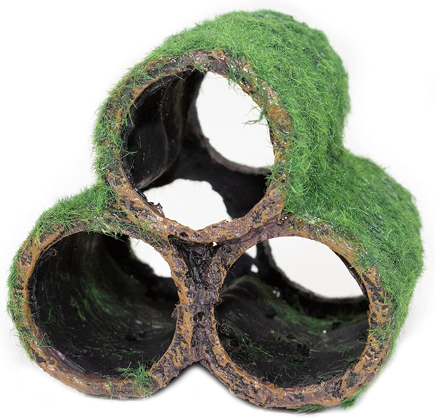 Penn Plax Hideaway Pipes Aquarium Decoration Realistic Look with Green Moss like Texture | Fun for Fish and Adds a to the Tank, Large (RR1096) image number 1