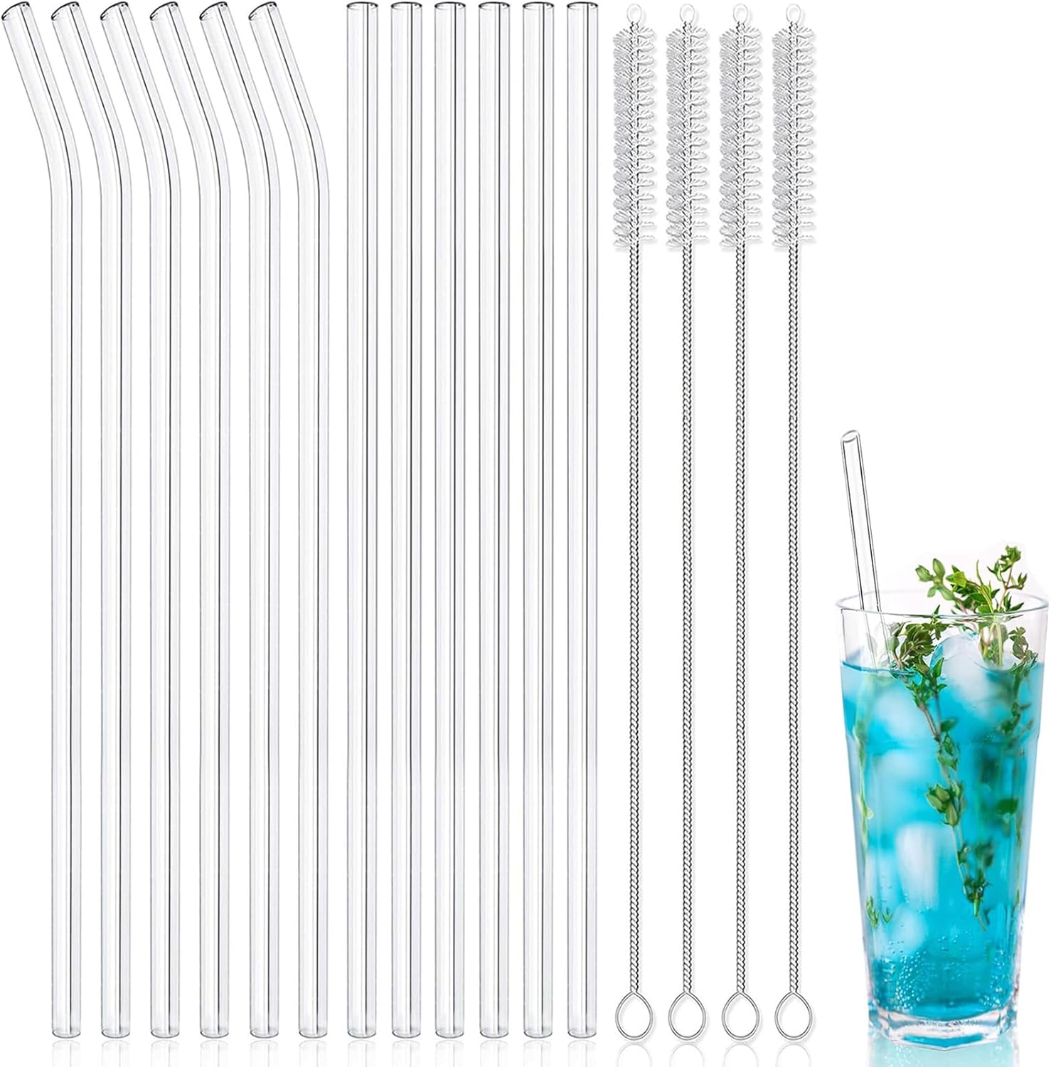 XBOGO Reusable Glass Straws Set, Clear Glass Drinking Straws,Perfect for Smoothies, Milkshakes, Juice, Tea (16) image number 4
