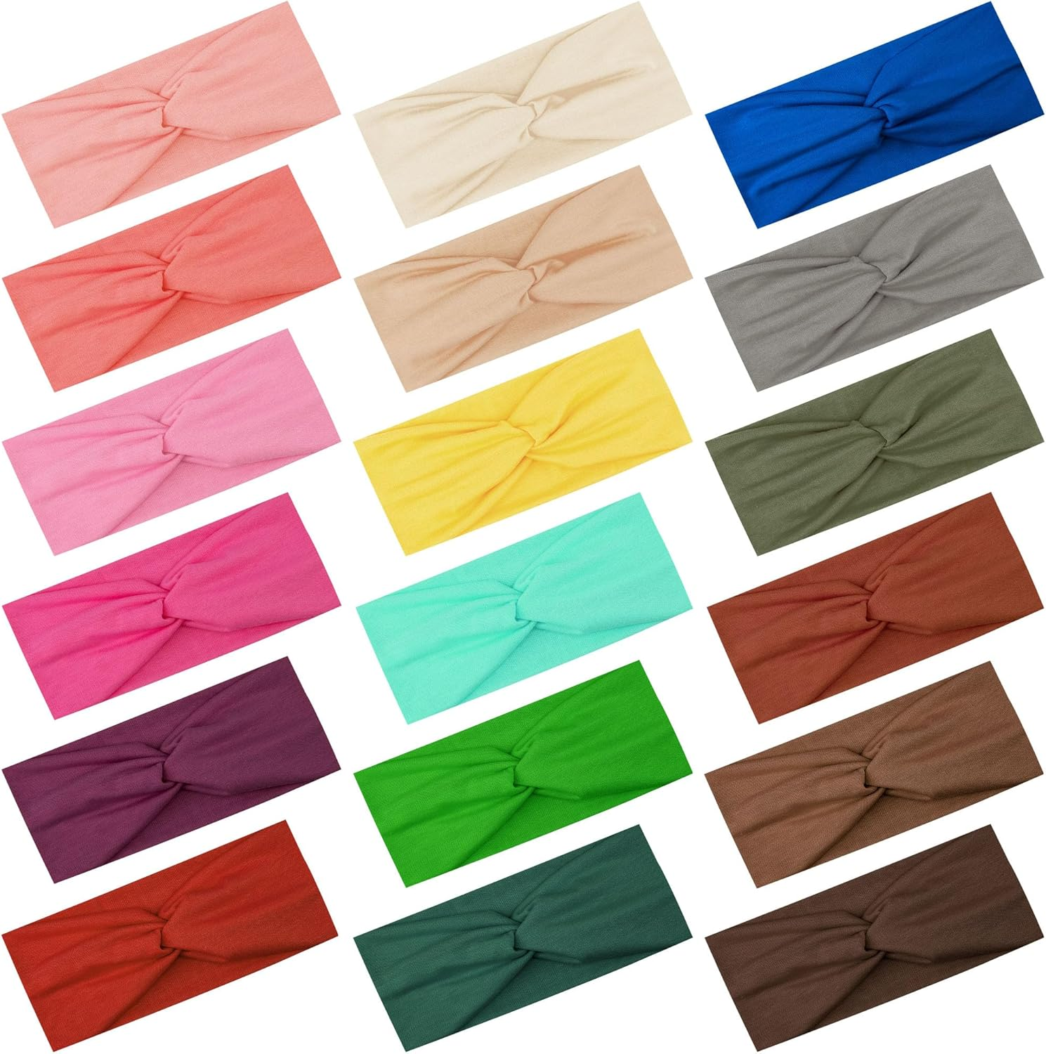 FEQO Pack of 18 Headbands, Elastic Women'S Hair Band, Wide Knotted Headband, Turban, Elastic Hair Accessories, Knot Headbands for Yoga, Sports, Fitness, 18 Colours