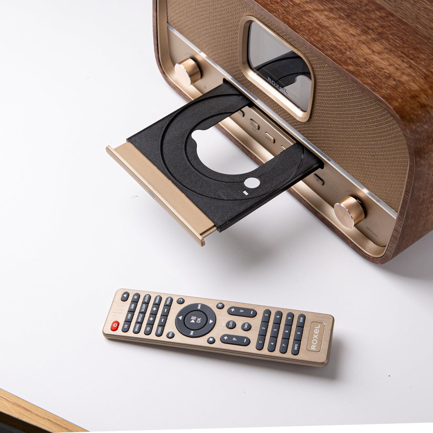 Roxel Amber All-In-One Compact Retro Hifi System with CD Player, DAB/DAB+, BT Audio Streaming, 40W RMS, USB Playback & Charging, FM Radio with RDS, Color Display, Clock & Alarm, Remote Controller image number 5