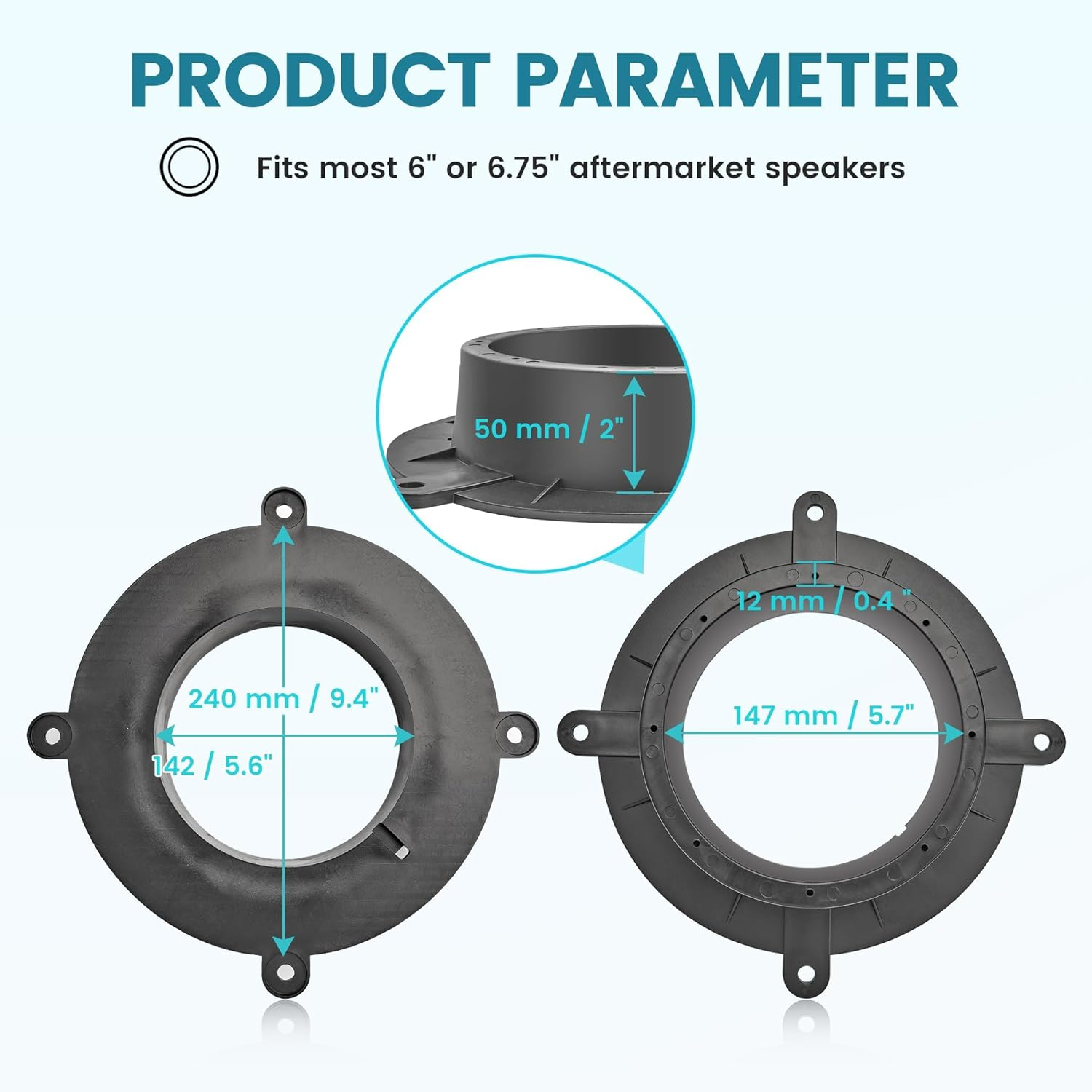 Nuith Replacement 82-7501 Speaker Spacer Adapter W/ 72-5602 Speaker Wiring Harness for Mazda 3 6 CX-5 CX-9 2013-2020 6-6.75 Inch Install Bose Front Door Speaker Subwoofer Adapter image number 4