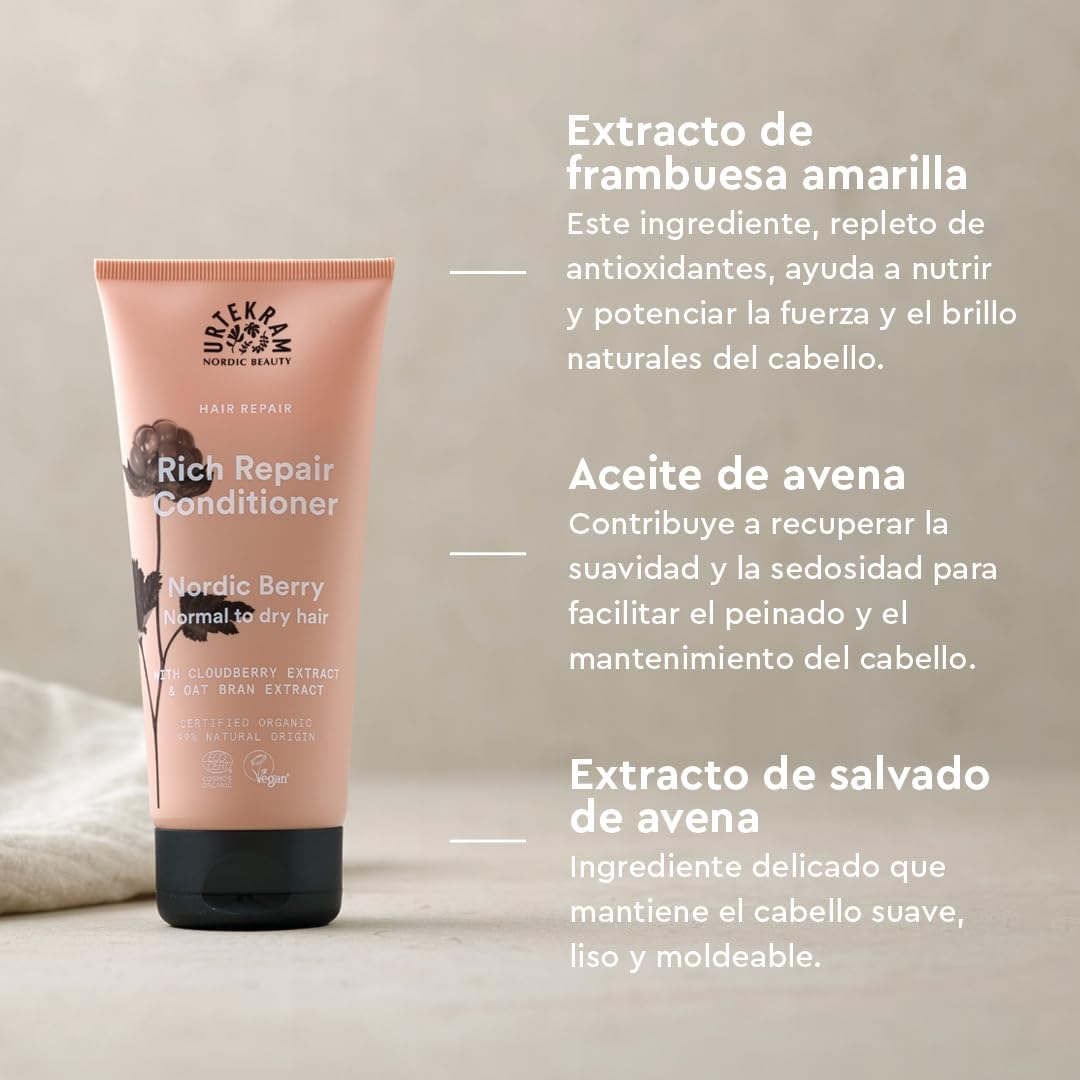 Urtekram Nordic Berry Rich Repair Conditioner with Cloudberry, Oat Oil & Aloe Vera - Moisturising & Repairing for Normal to Dry Hair - Vegan & Natural - 180 Ml image number 1