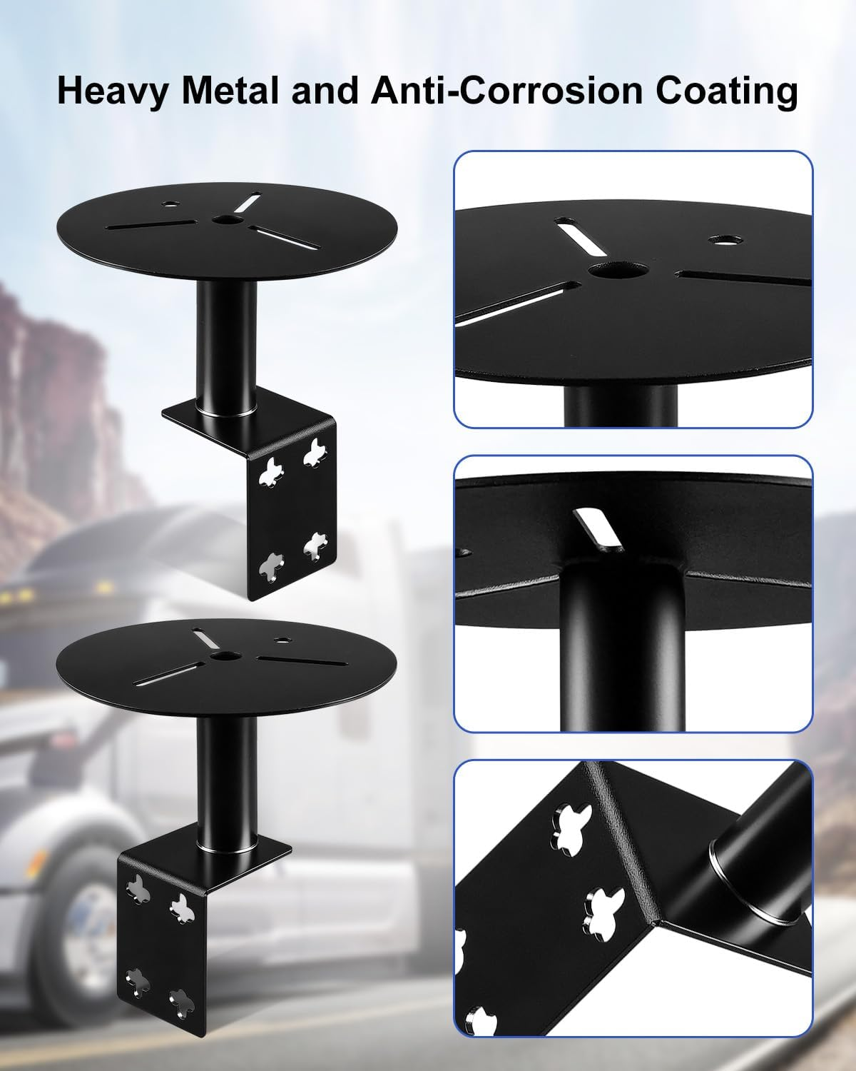 2Pcs Universal Strobe Light Mounting Bracket for Trucks Trailers, Flash Beacon Mirror Mount with 4 U-Bolts, Corrosion-Resistant Warning Light Holder