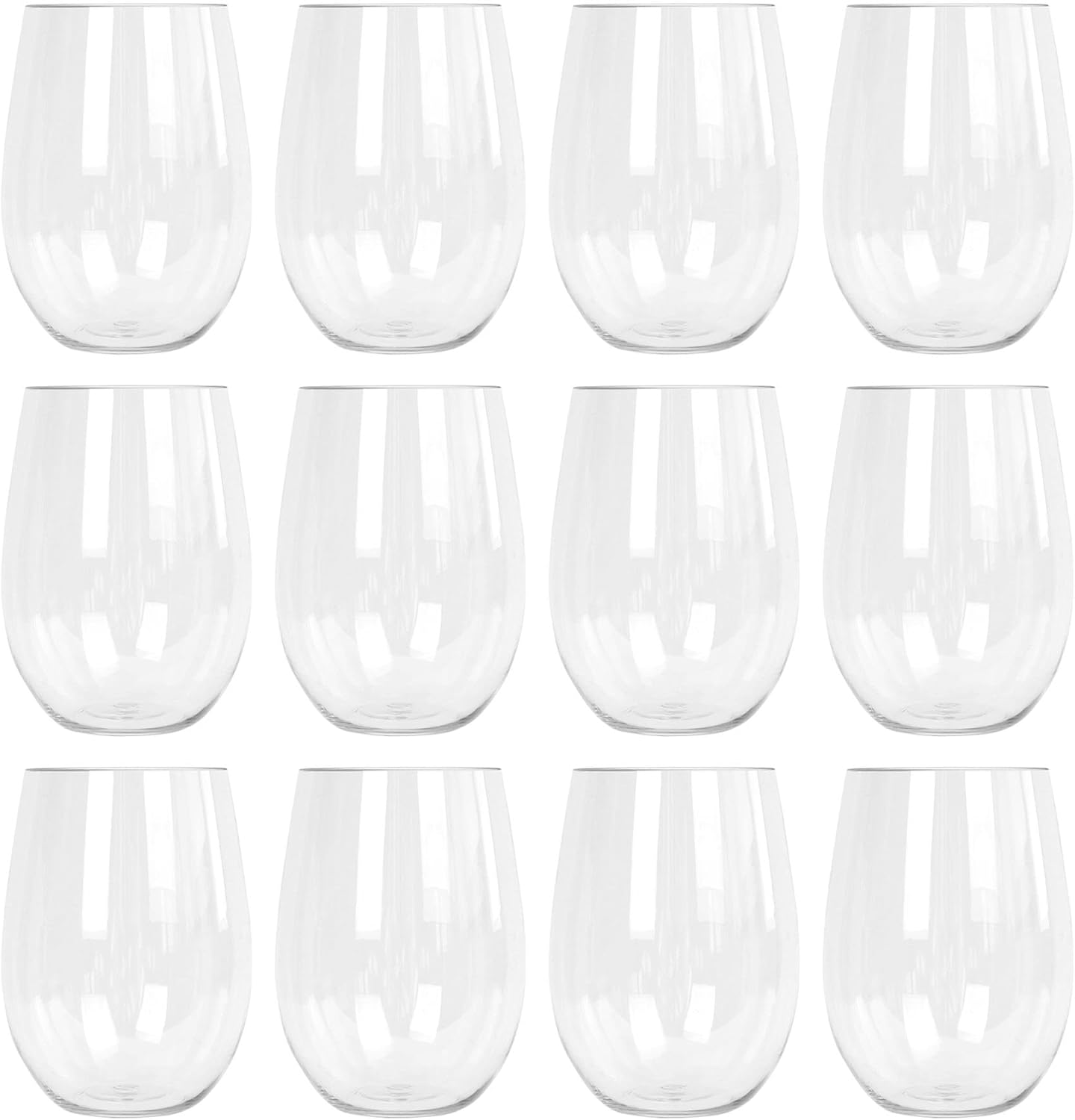 Argon Tableware Reusable Plastic Glasses - 480Ml - Pack of 12 - Stemless Wine Glasses - Clear Cocktail Champagne Tumbler Drinking Cups for Garden, Parties, Weddings, BBQ and Picnic