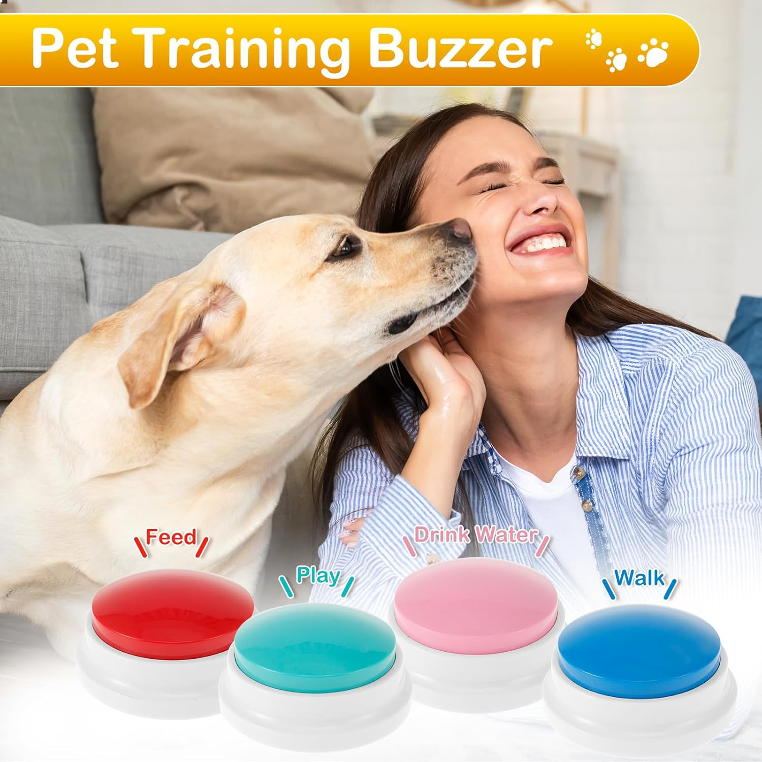 DJAPWPX 4Pcs Dog Talking Button 4 Colors Recordable Dog Training Buttons 30 Seconds Voice Recording Reusable Dog Training Buzzers Voice Recording Button with Anti-Slip Mat for Pet Dog Study Office image number 2