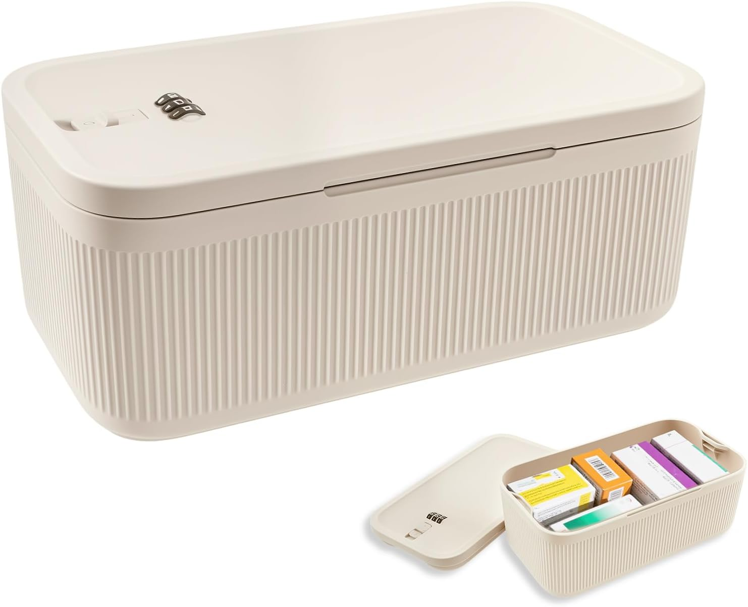 Lockable Storage Box, Medication Locking Box, Versatile Cell Phone Locked Jail with Combination Code, Portable Medicine Safe Case Container for Home Office Storing (Grayish Blue)