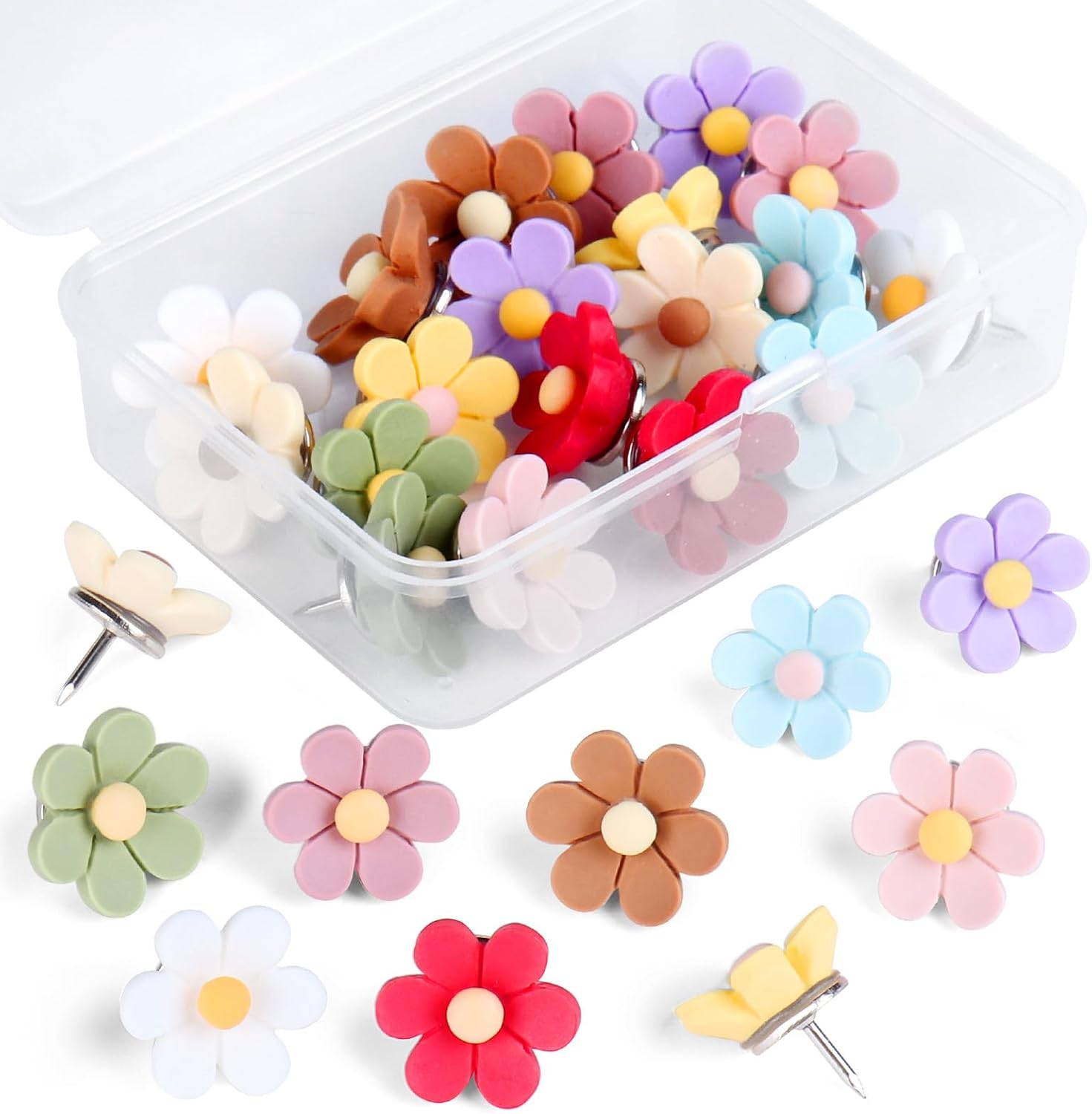 Decorative Flower Push Pins, 30Pcs Cute Thumb Tacks for Cork Board, Photo Wall, Feature Wall, Map, Bulletin Board, Office or Home