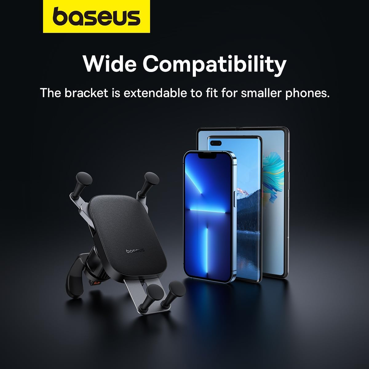 Baseus Ultra Control Mega Series Folding Screen Phone Car Mount &ndash; Adaptive Clamp Arms, Anti-Shake, 360&deg; Rotatable&ndash; Cluster Black image number 1