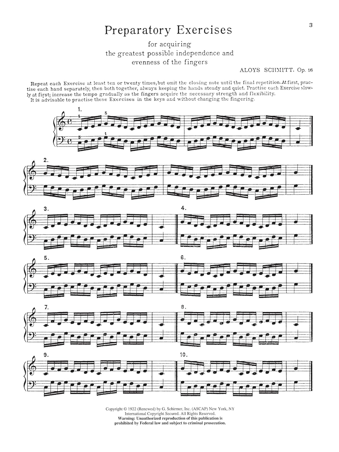 Preparatory Exercises, Op. 16: Schmitt - Preparatory Exercises, Op. 16 Schirmer Library of Class: 434 image number 1