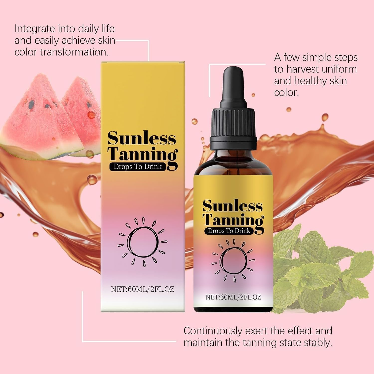 60Ml Oral Tanning Drops, Sunless Tanning Drops to Drink, Nourishing and Moisturizing Bronzing Tanner (1PCS) - 3Pcs image number 4