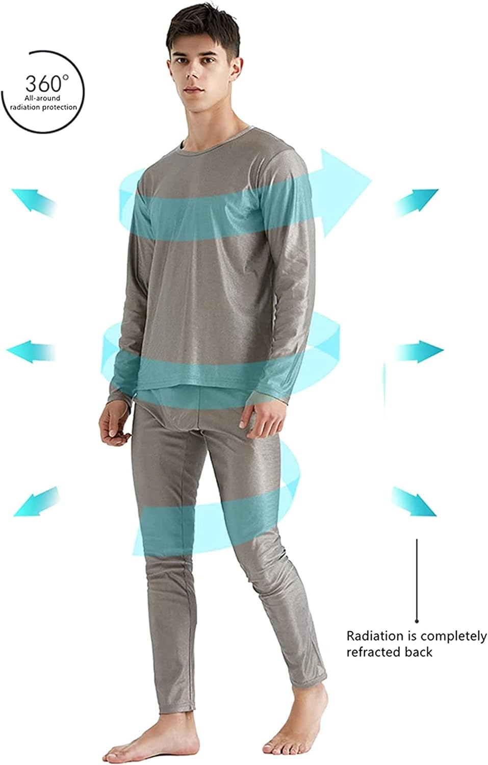 Electromagnetic Radiation Protective Long Underwear, Silver Fiber, EMF Shielding Household Casual Wear for Men, Protect Health,2Xl,Tops image number 6