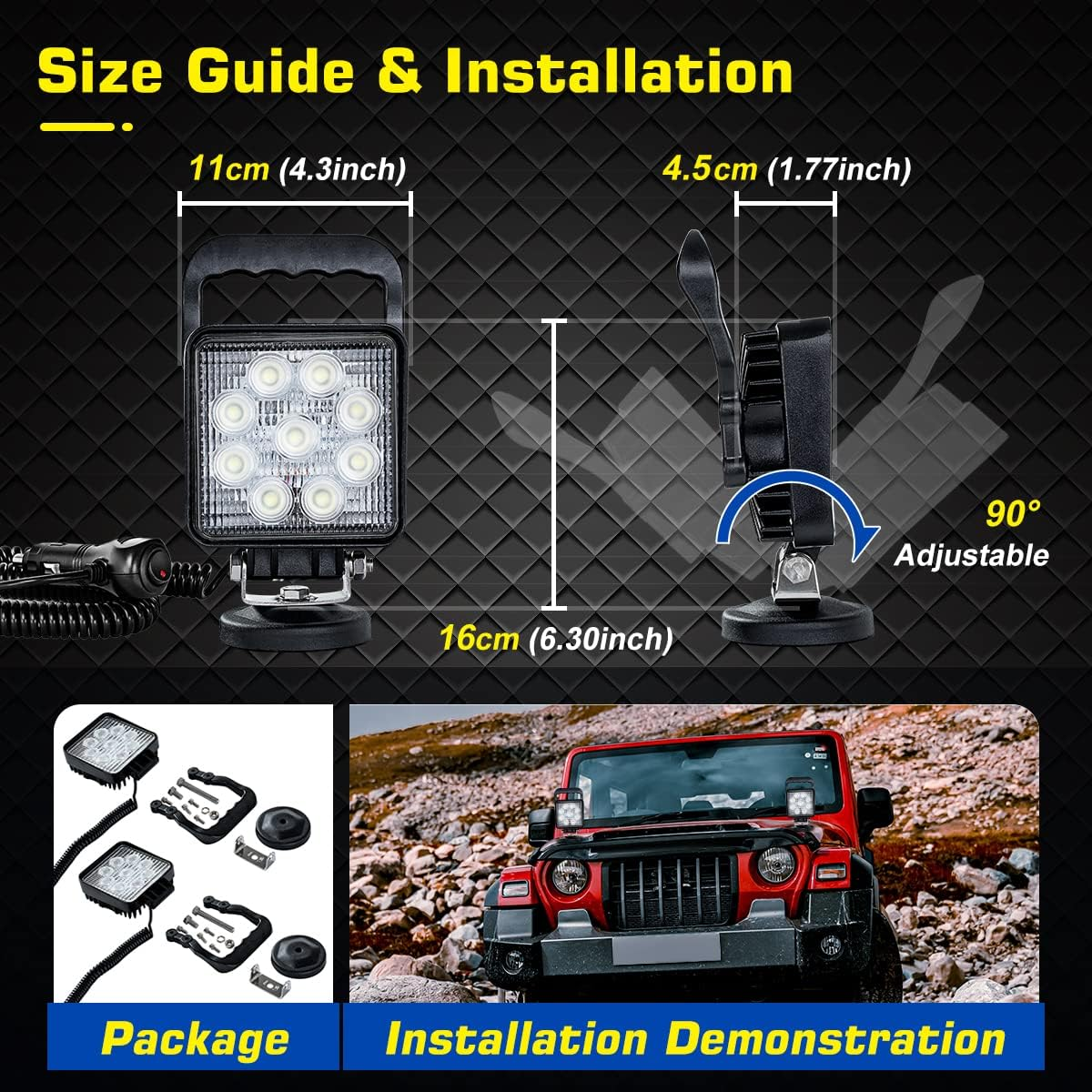 UCINNOVATE 27W Portable LED Work Light Flood Lamp with Magnetic Base for Car, Off-Road, Truck, Boat, Tractor, Truck, Engineering Vehicle, Maintenance, Camping Light DC 9-32V image number 3