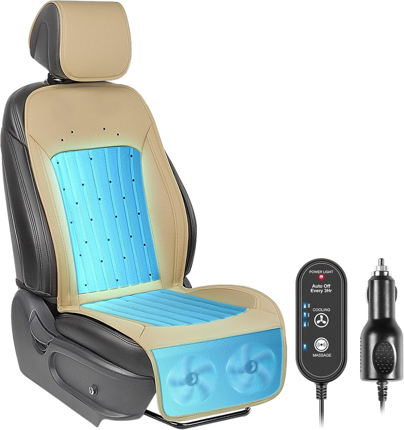 Paffenery 2025 Upgraded Cooling Car Seat Cover Front Seat, 12V-24V Ventilated Cooling Car Seat Cushion, Cooled Seat Cover for Car SUV Truck Universal Fit, Fashion Black