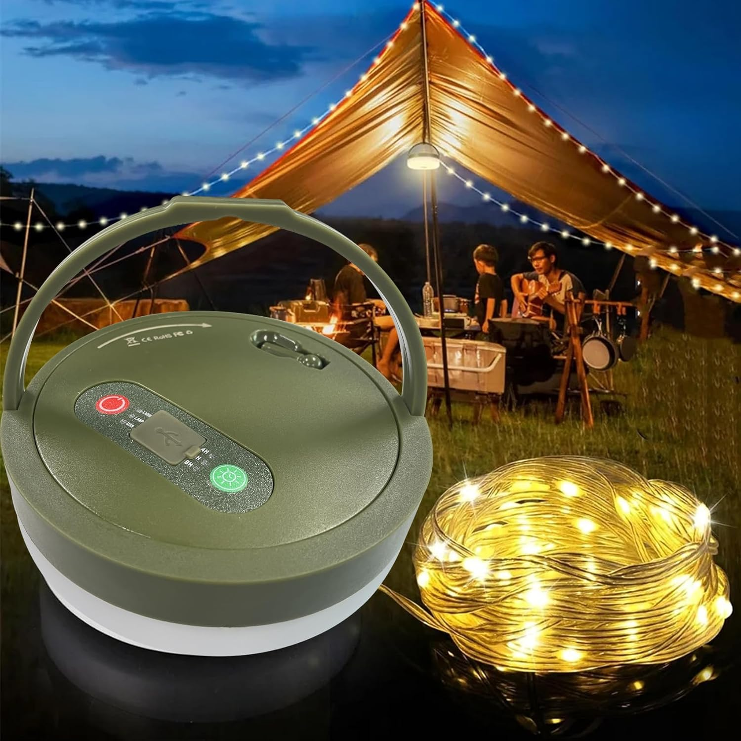 AUTENS Retractable Camping String Lights, All in 1 USB Rechargeable Lantern, Outdoor String Lights with 8 Lighting Modes, Quick 30S Recovery, Tent Lights for Camping, Hiking, Yard, RV image number 5