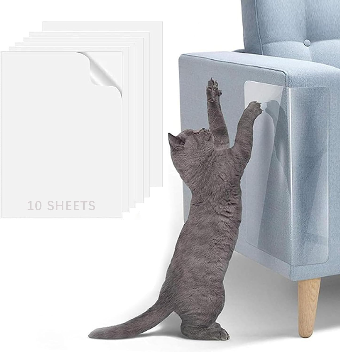 Pack of 10 Scratch Protection Cat Tape, Self-Adhesive Cat Scratch Protection Film, Scratch Protection Sofa Cat, Cat Anti-Scratch Tape, Scratch Protection Sofa Cat Pad, Cat Training Tape 30 X 44 Cm image number 1