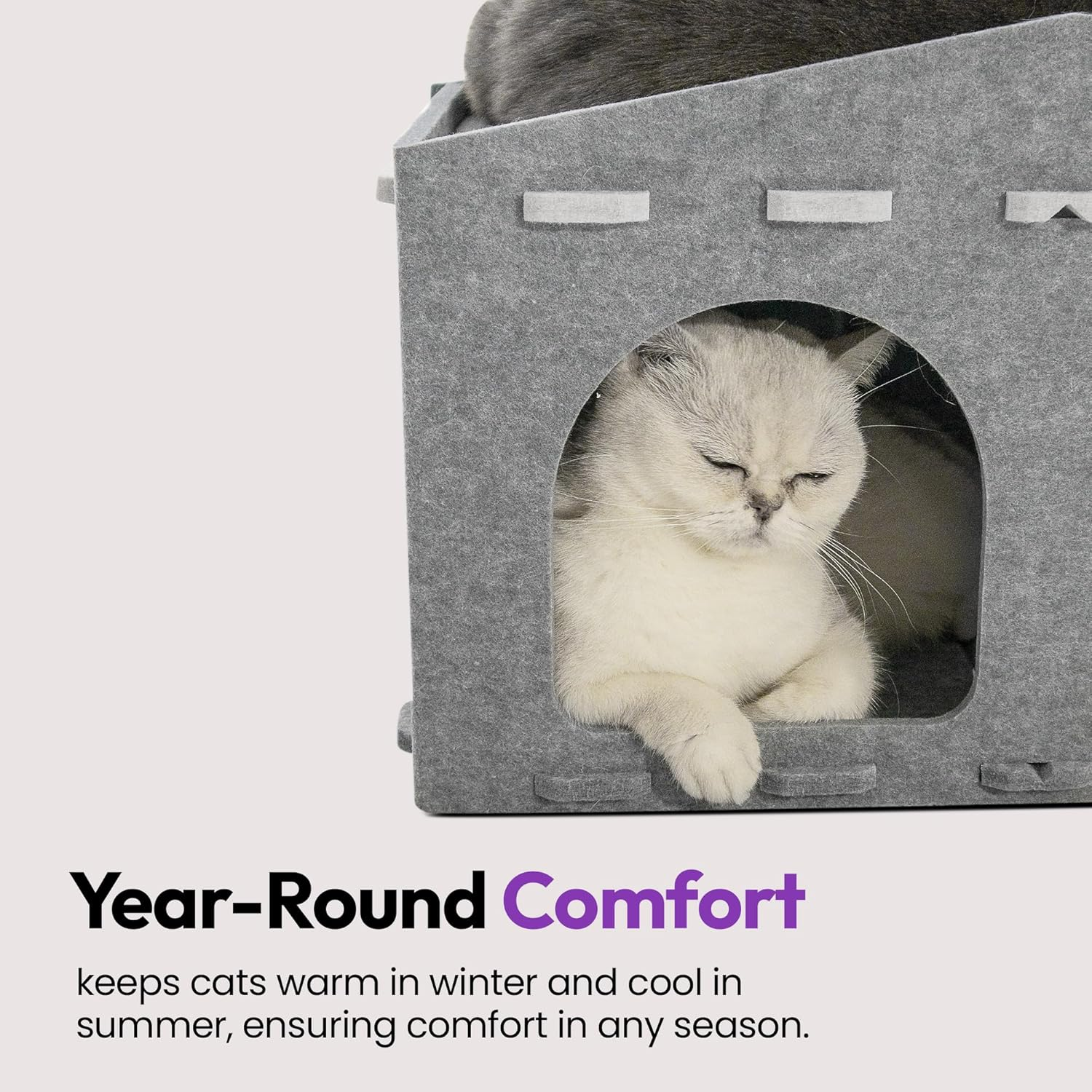 PURRZ Cat Felt House &ndash; Cozy Indoor Hideaway for Cats & Kittens &ndash; Durable, Enclosed Felt Cat Cave Bed &ndash; Modern, Easy-To-Clean Furniture for Home D&eacute;cor image number 3