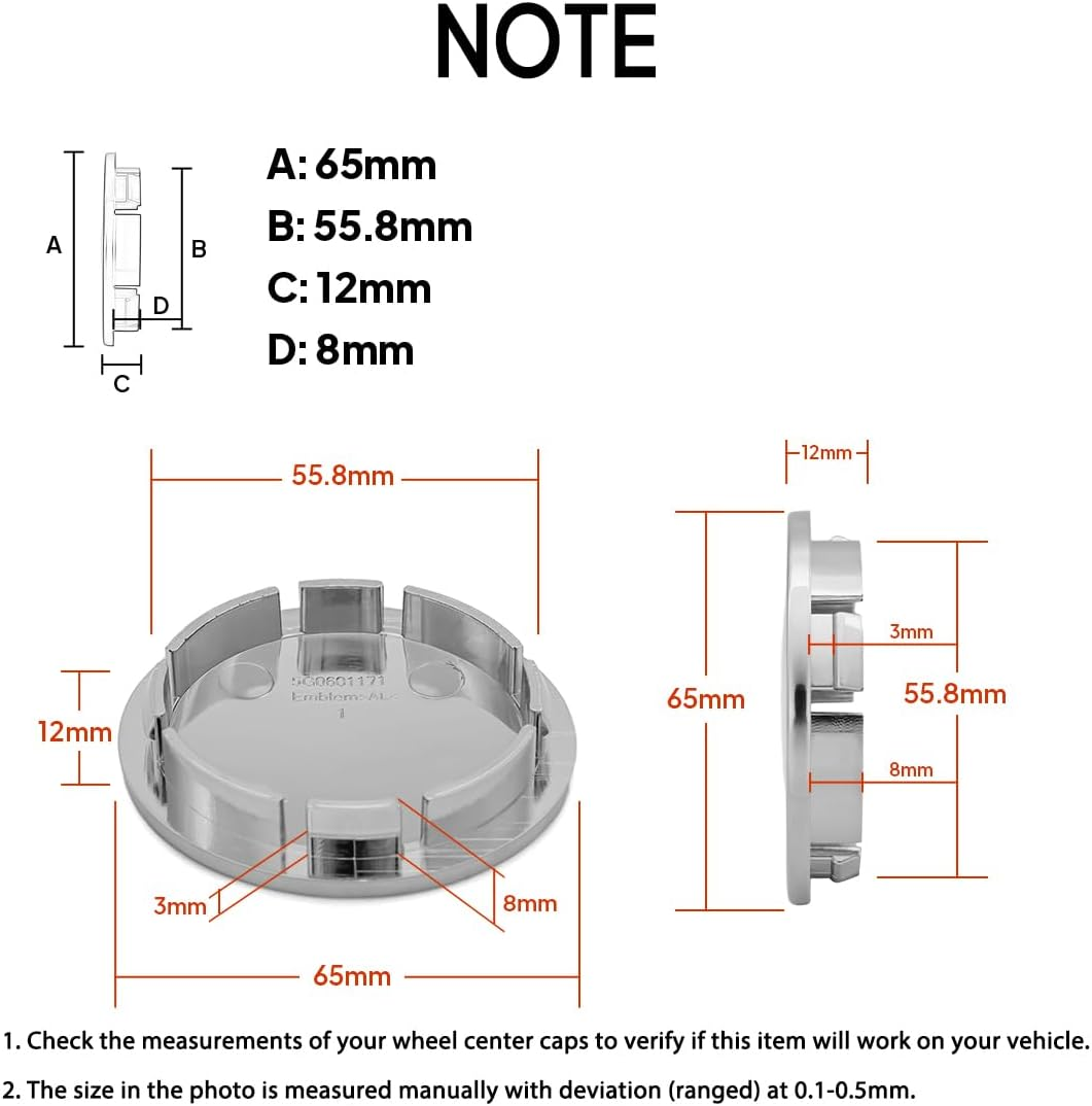 4 Pcs Car Wheel Hub Cap Fit for VW Volkswagen,Auto Wheel Hub Cover for VW Volkswagen Car Accessory Wheel Hubs Black Carbon Fiber(Outer Diameter 65Mm/2.56In, Inner Diameter 55.8Mm/2.2In)